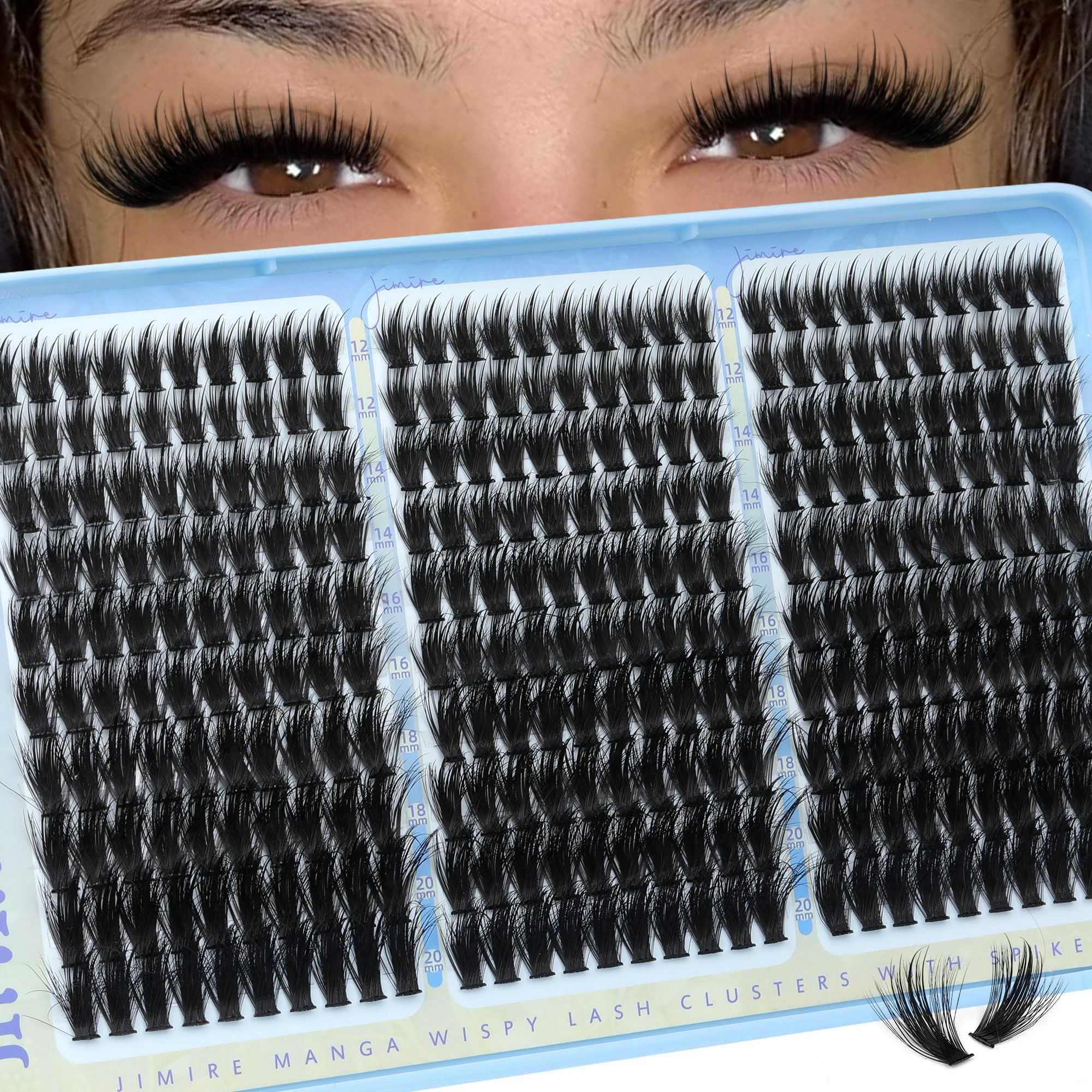 300Pcs Fluffy Cluster Lashes Wispy Volume Individual Eyelashes with Lash Spikes 12-20MM Manga Lash Clusters Easy to Apply DIY Lashes Individual Cluster at Home Full Salon Look Eyelashes by JIMIRE
