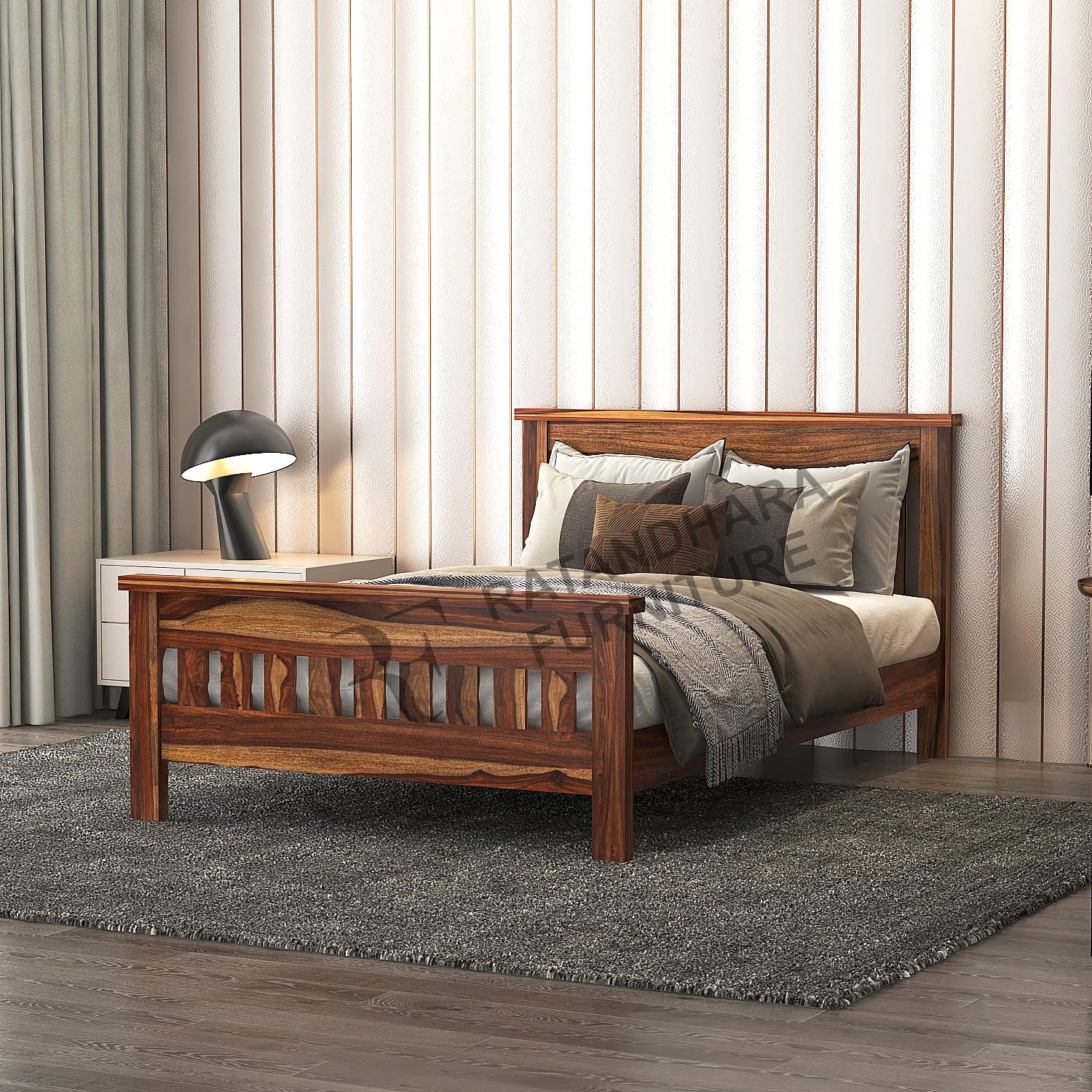 Single Size Leopard Sheesham Wood Platform Bed Without Storage Single Bed (Single Size (6 ft x 4 ft), Teak Finish)