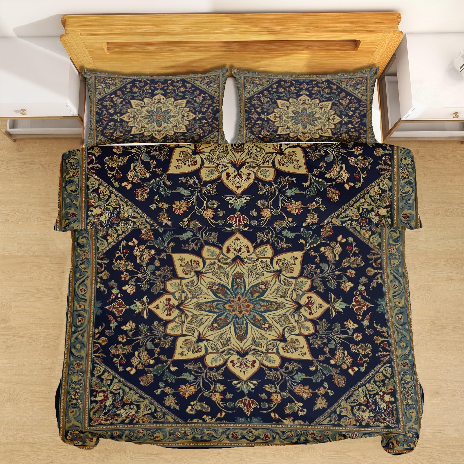 Parure de lit 1 personne 140x200 cm avec housse de couette indienne en microfibre et fermeture éclair