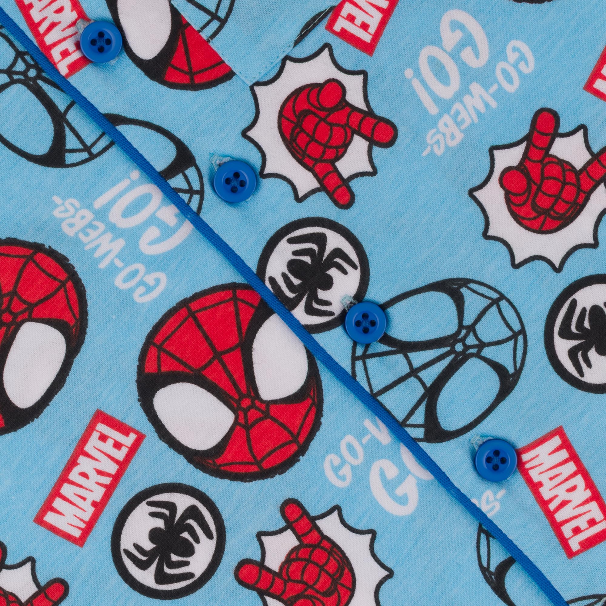 Marvel Press Spidey e i Suoi Fantastici Amici/Spiderman, 100% Cotone con Bottoni Pigiama a Maniche Corte, Spiderman, Blu