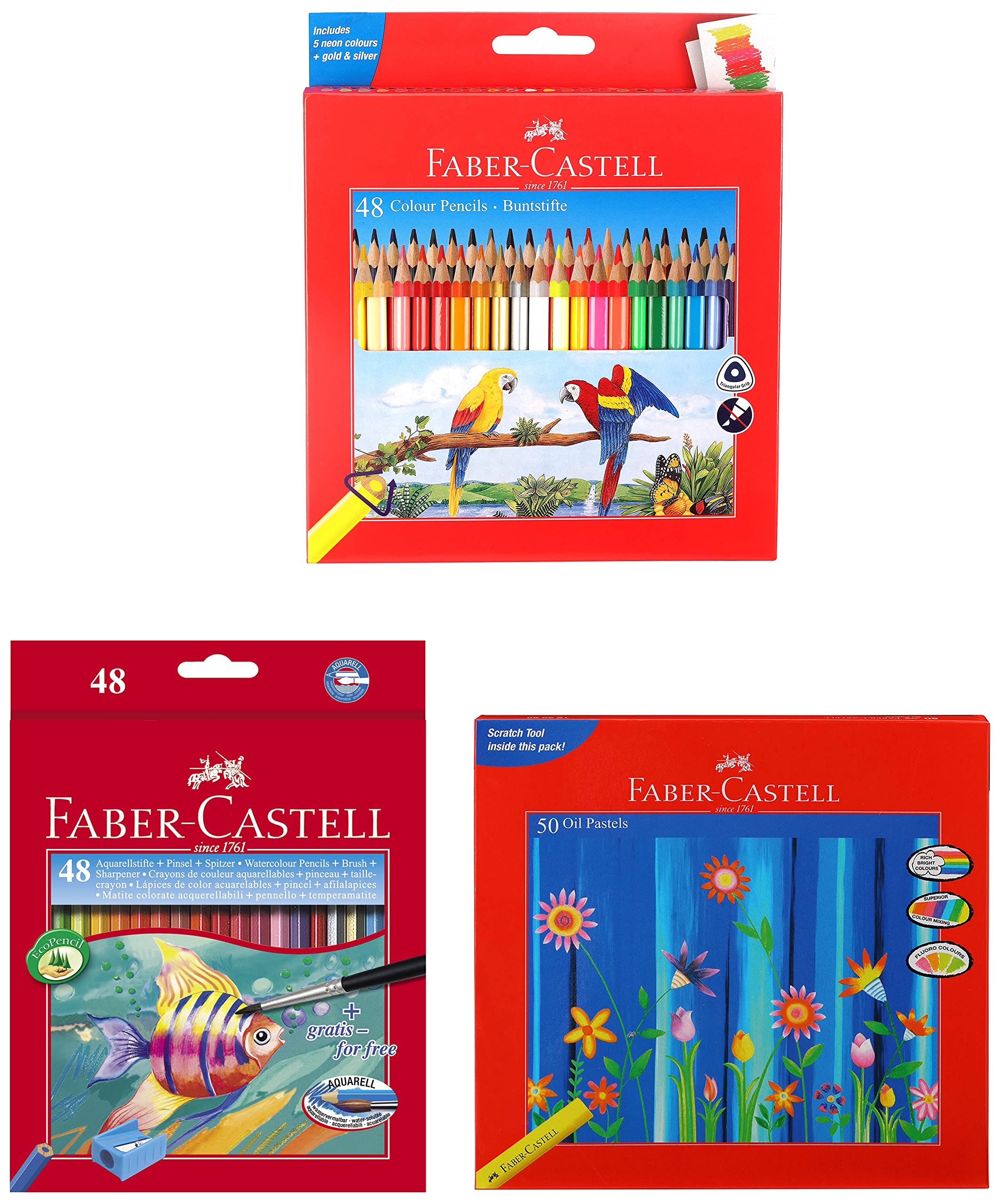 Faber-Castell 48 Triangular Colour Pencils Oil Pastels (Pack Of 50) Design Series Aquarelle Full Length Water Color Pencils - 48 Shades (B0B9RN9YLD) Amazon Price History, Amazon Price Tracker