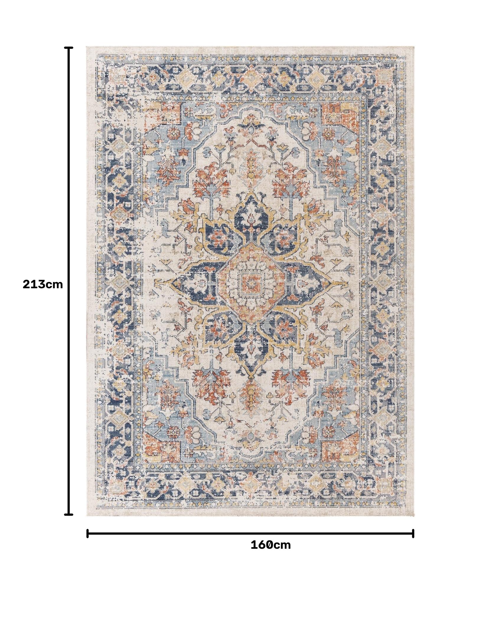 Livabliss Safi Tappeto da Esterno ed Interni Tappeto Esterno Terrazzo Moderne, per Giardino, Balcone, Stile Boho Tappeti Ampi Dimensioni, 160x213 cm Blu, Ruggine, Beige
