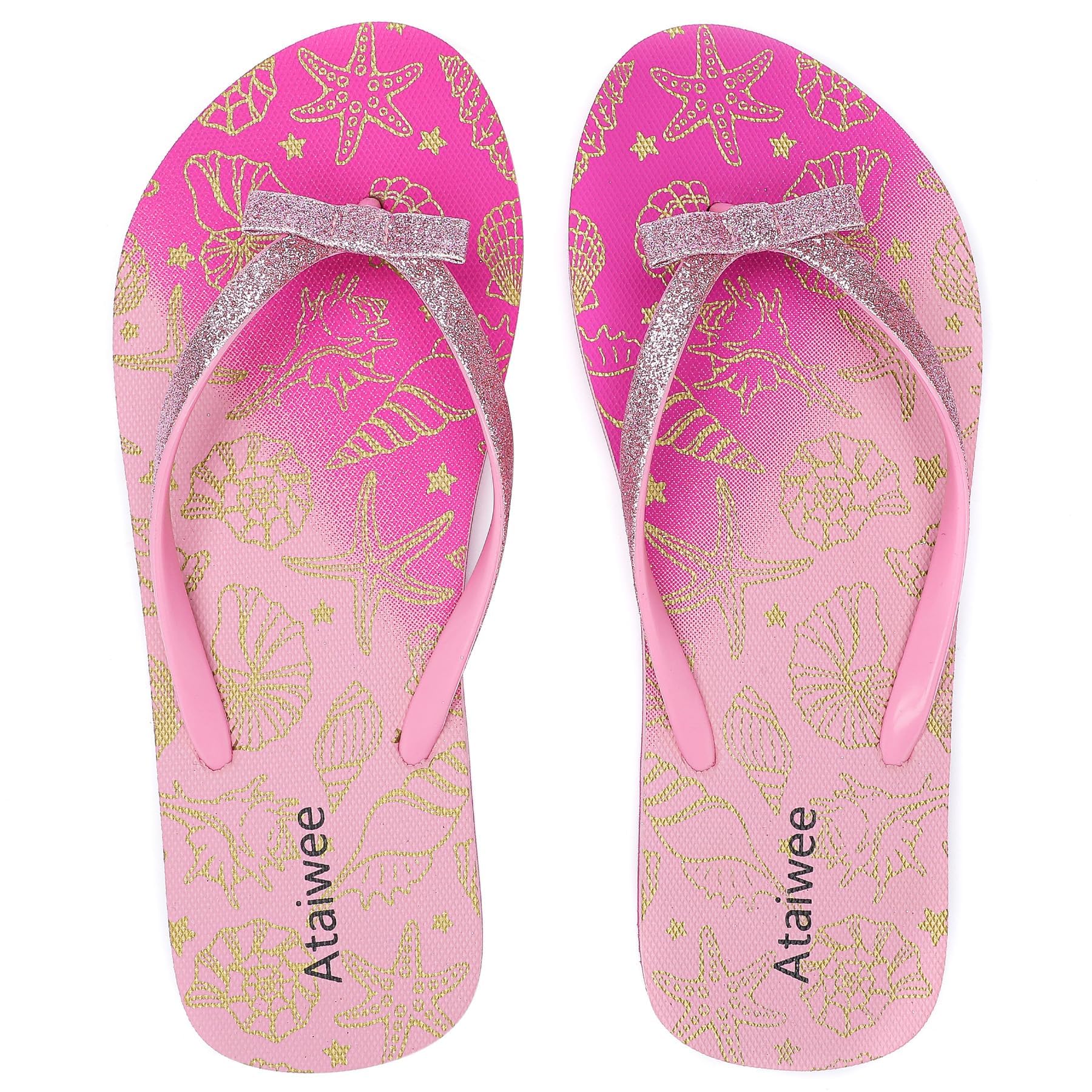 Ataiwee Mädchen-Flip-Flop, kleine/große Kinder-Strandsandalen, bunt bedruckte Sandalen für Kinder.