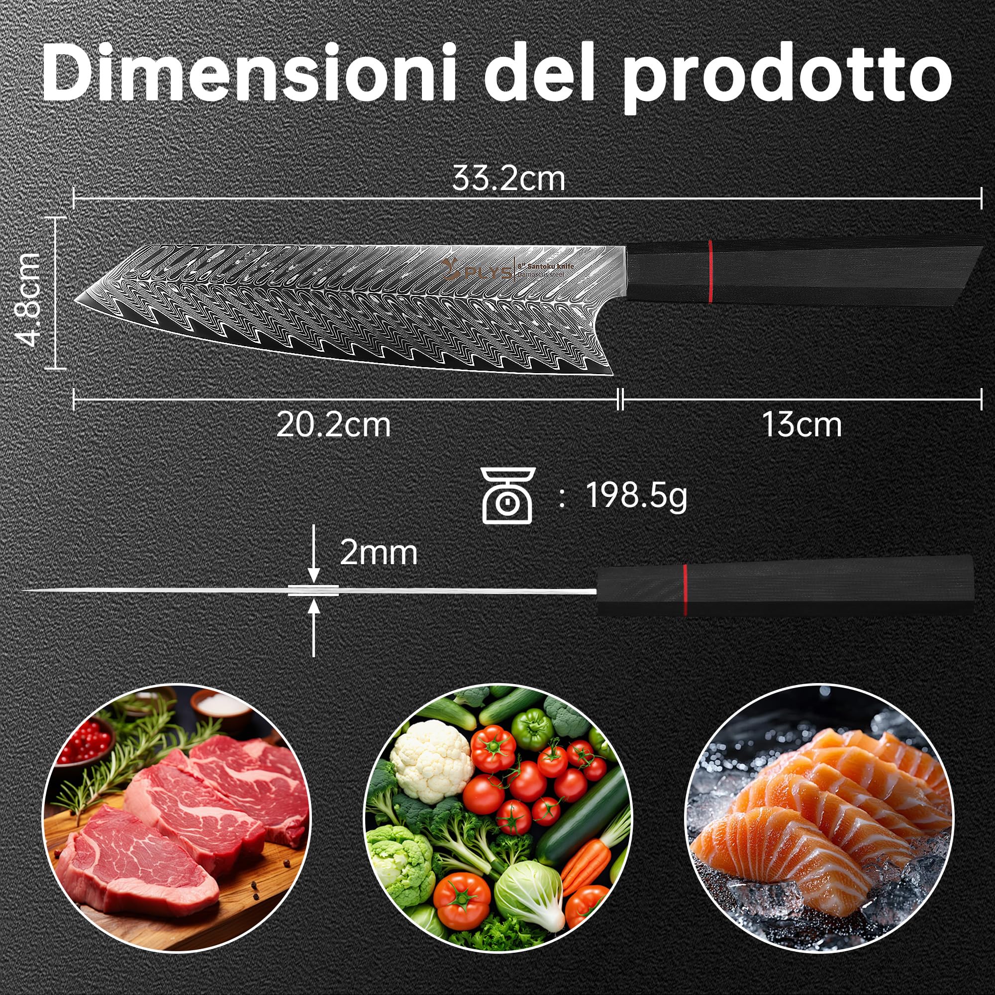Coltello da Cucina Damasco: Coltello da Chef Kiritsuke 20 cm, Acciaio Damasco 67 Strati, VG10, Manico G10 Ottagonale, Confezione Regalo