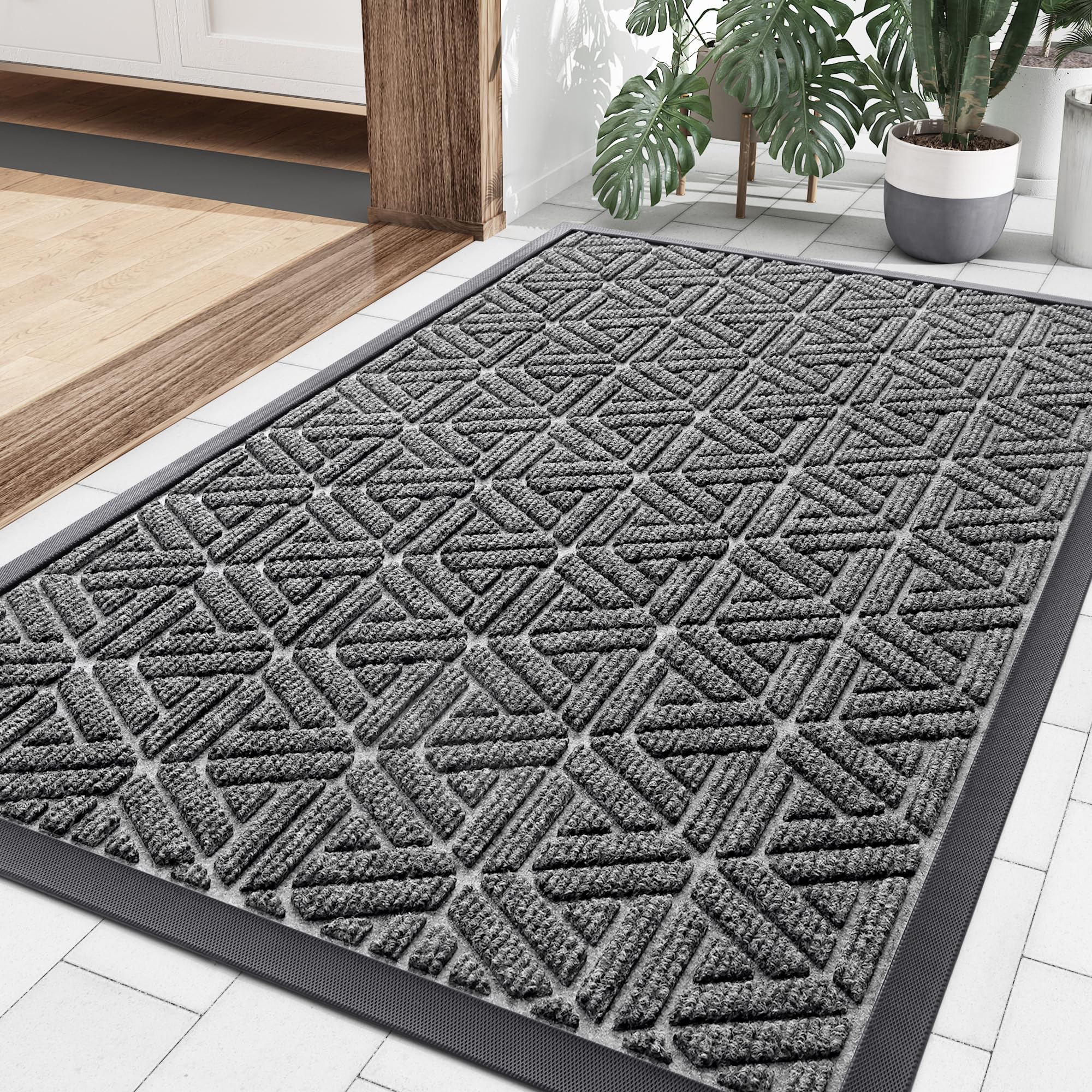 Smiry Front Door Mat Outside Entrance, Low Profile Rubber Doormat, 35x23