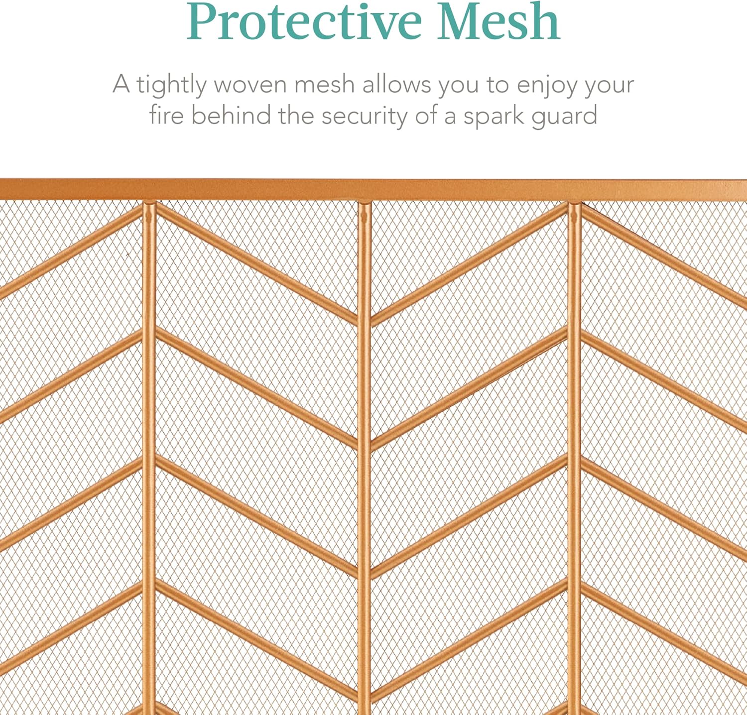 Best Choice Products 52x31in 3 Panel Chevron Fireplace Screen, Mid Century Modern Wrought Iron Hand Crafted Fire Place Guard for Living Room Home Decor, Steel Mesh - Gold