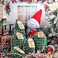 Vista 3 de Shappy 24 bolsas de Navidad con cordón, bolsas de arpillera a cuadros de Navidad, bolsas de lino con cuerda de 32.8 pies, 24 tarjetas