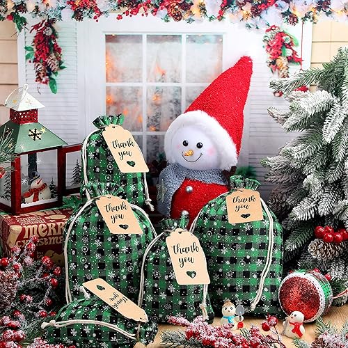 Miniatura 3 de Shappy 24 bolsas de regalo de Navidad con cordón, bolsas de Adviento de arpillera a cuadros de Navidad de 5.5 x 4 pulgadas, bolsa de lino para