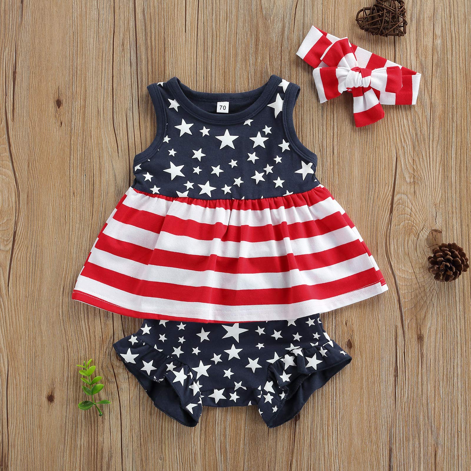 WASAIGOOD Newborn Baby Girls 3Pcs 4th of July Outfits Sleeveless Tank Tops Ruffles Shorts Clothes with Headband (red,6-12 Months,)