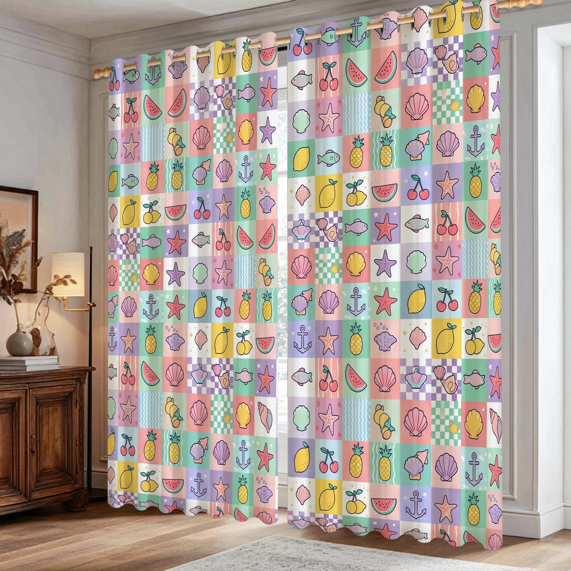Rideaux occultants d'été de salon et chambre motif ananas 106x213