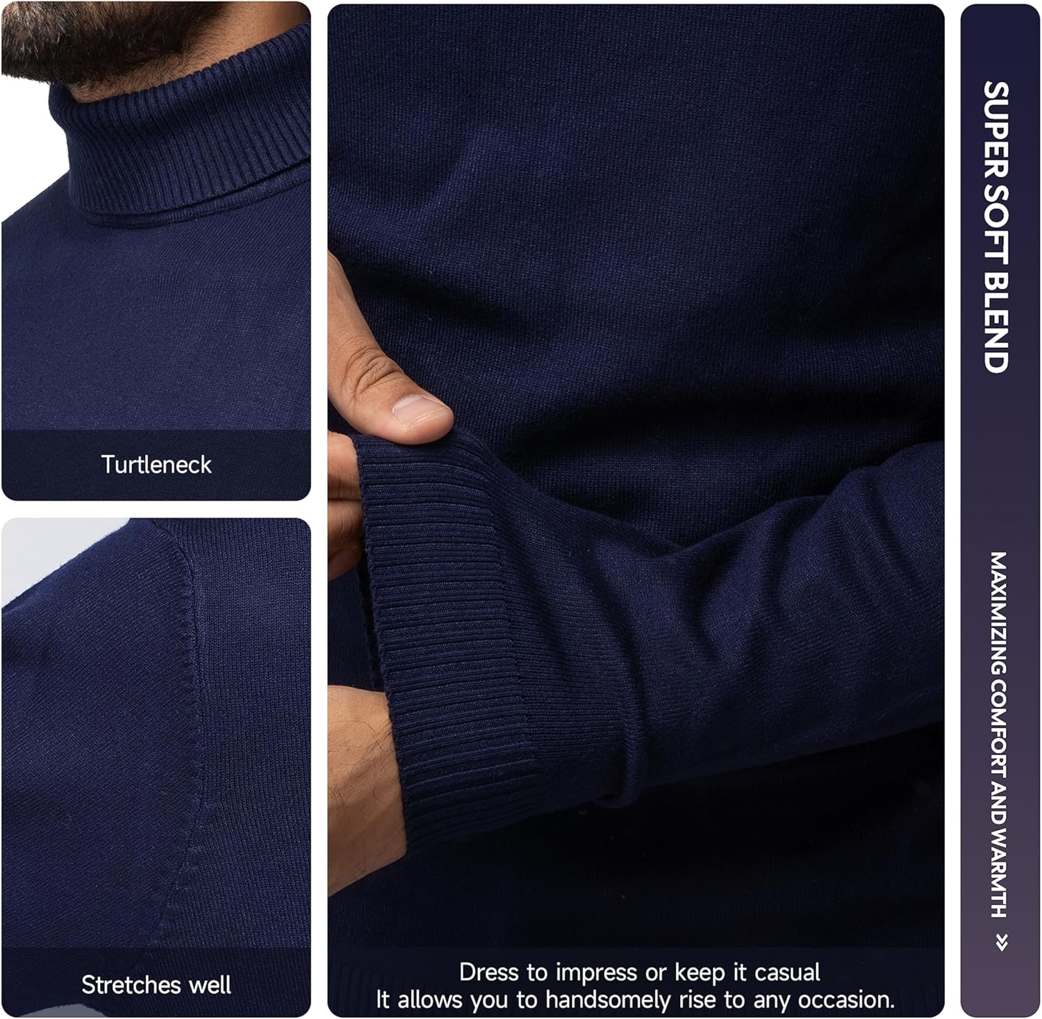 X RAY Mens Turtleneck, Soft Slim Fit Pullover Top, Basic Turtle Neck Sweater for Men - Image 7