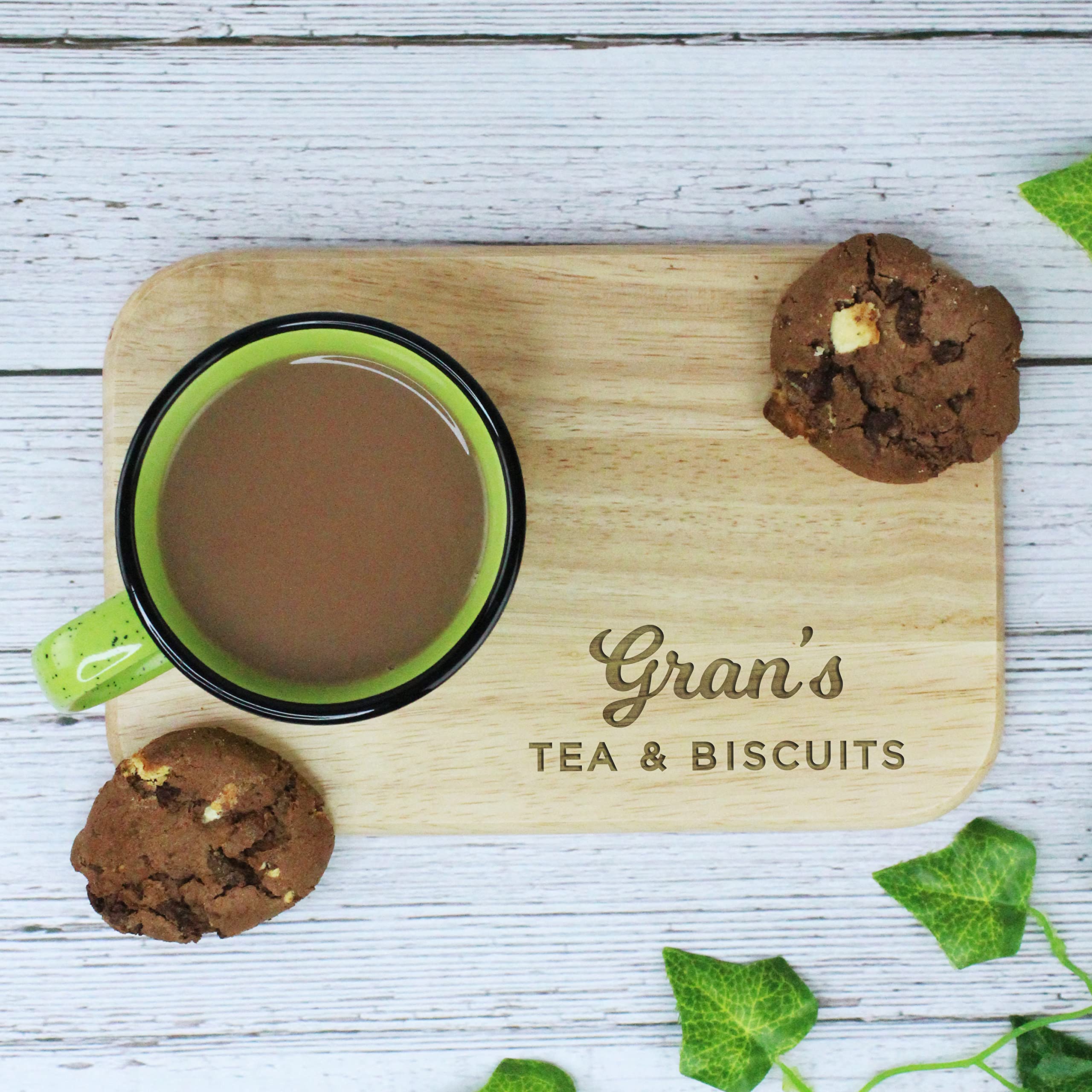 Ebuygb Natural Gran's Tea & Biscuits Board, Wooden Treat Board, Snack Tray, For Gran, Birthday Gifts For Her