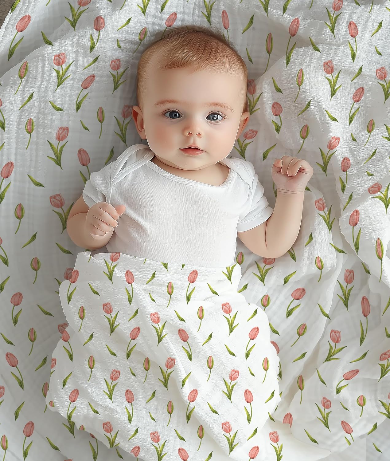 Muslin Swaddle Blankets, Soft Breathable Cozy Baby Blankets for Newborn Boys and Girls, 47” X 47“, 2 Pack Receiving Swaddles, 70% Viscose from Bamboo 30% Cotton (Garden Grace)