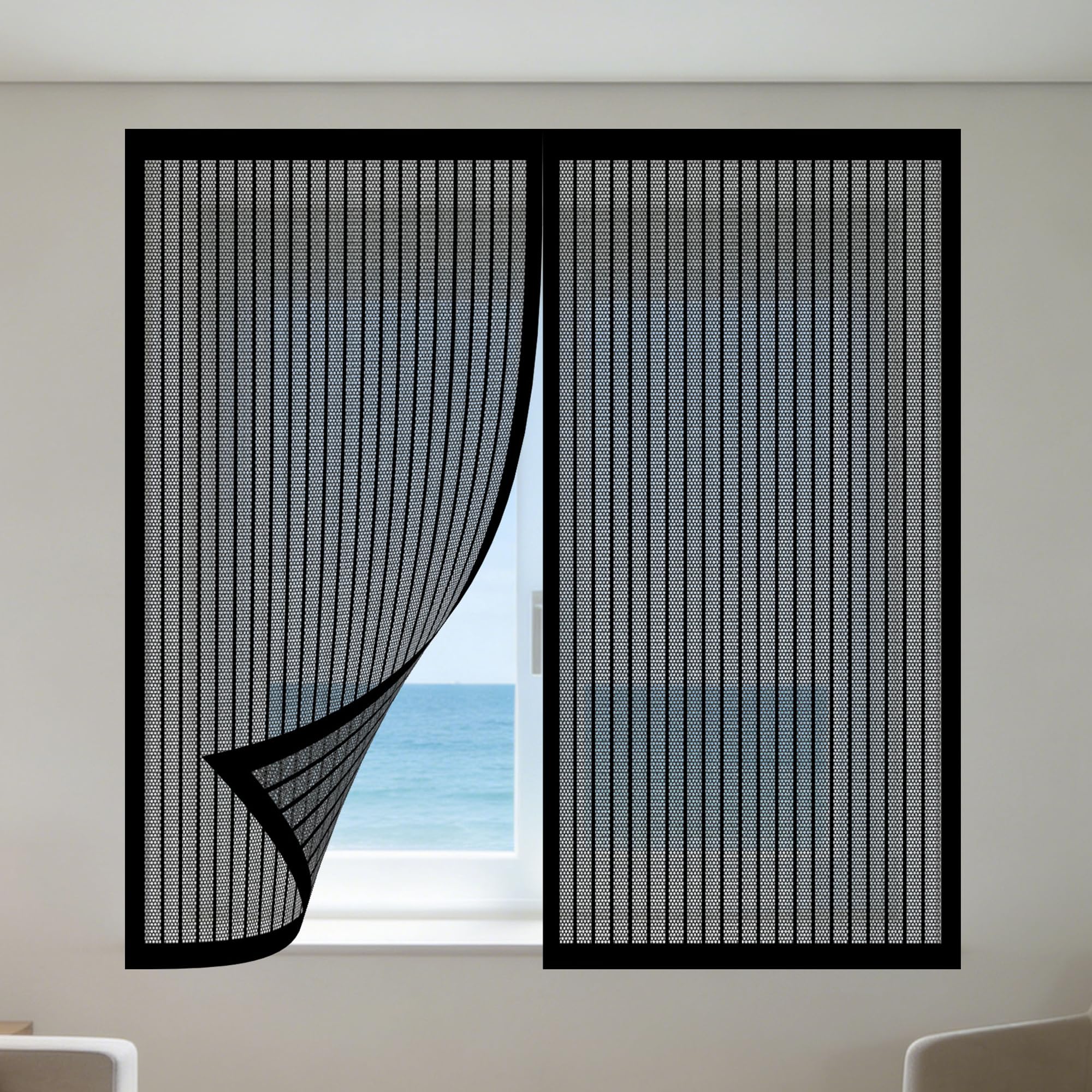 Fly Screens Windows 95 x 115 cm with Selfadhesive Window Nets to Keep Bugs Out with Installation Accessories for Living Room Bedroom Offfice, Black