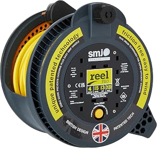 SMJ Electrical RP1513 13A 4G 15 Metre Reel Pro Cable Reel with Thermal Cut Out, Black/Yellow