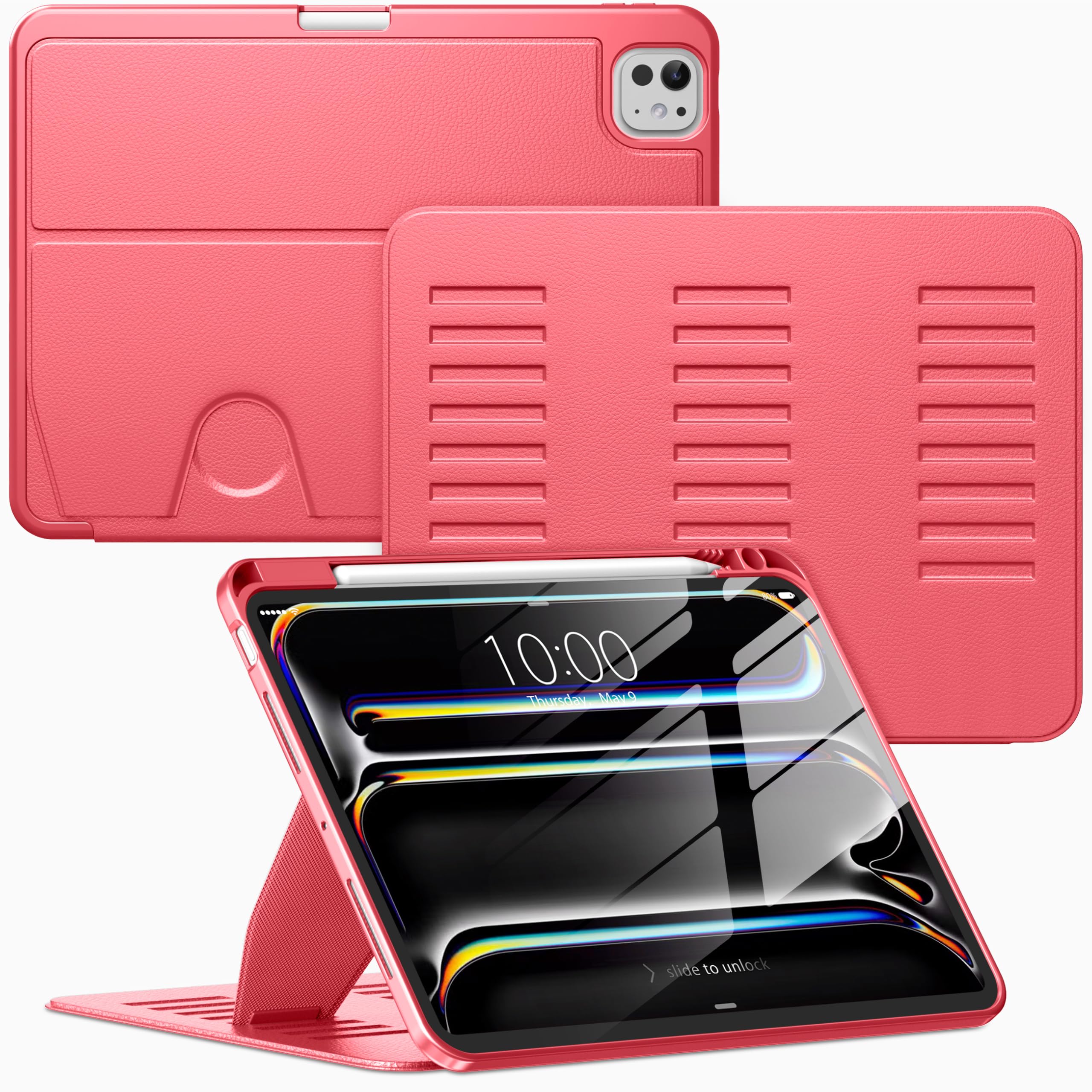 VIKESI Case for iPad Pro 11 inch (M5/M4) 2025/2024,Multiple Angles Magnetic Stand Cover,Shockproof Back,Pencil Holder,and Auto Sleep/Wake,Red