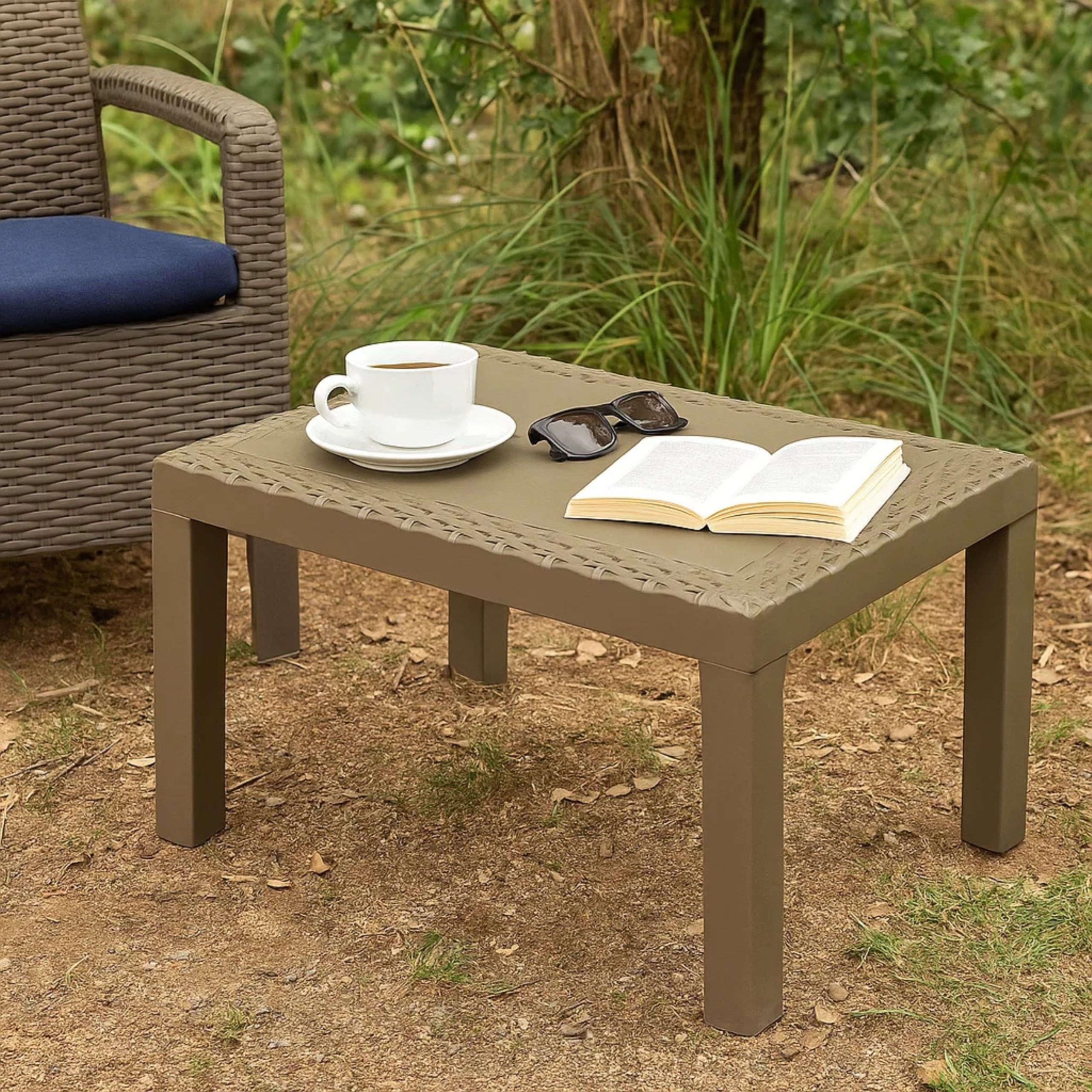 Miroytengo Mesa de Centro Jack para Exterior Estilo Moderno en Color Marrón Fija Fabricada en Polipropileno 46x59 cm