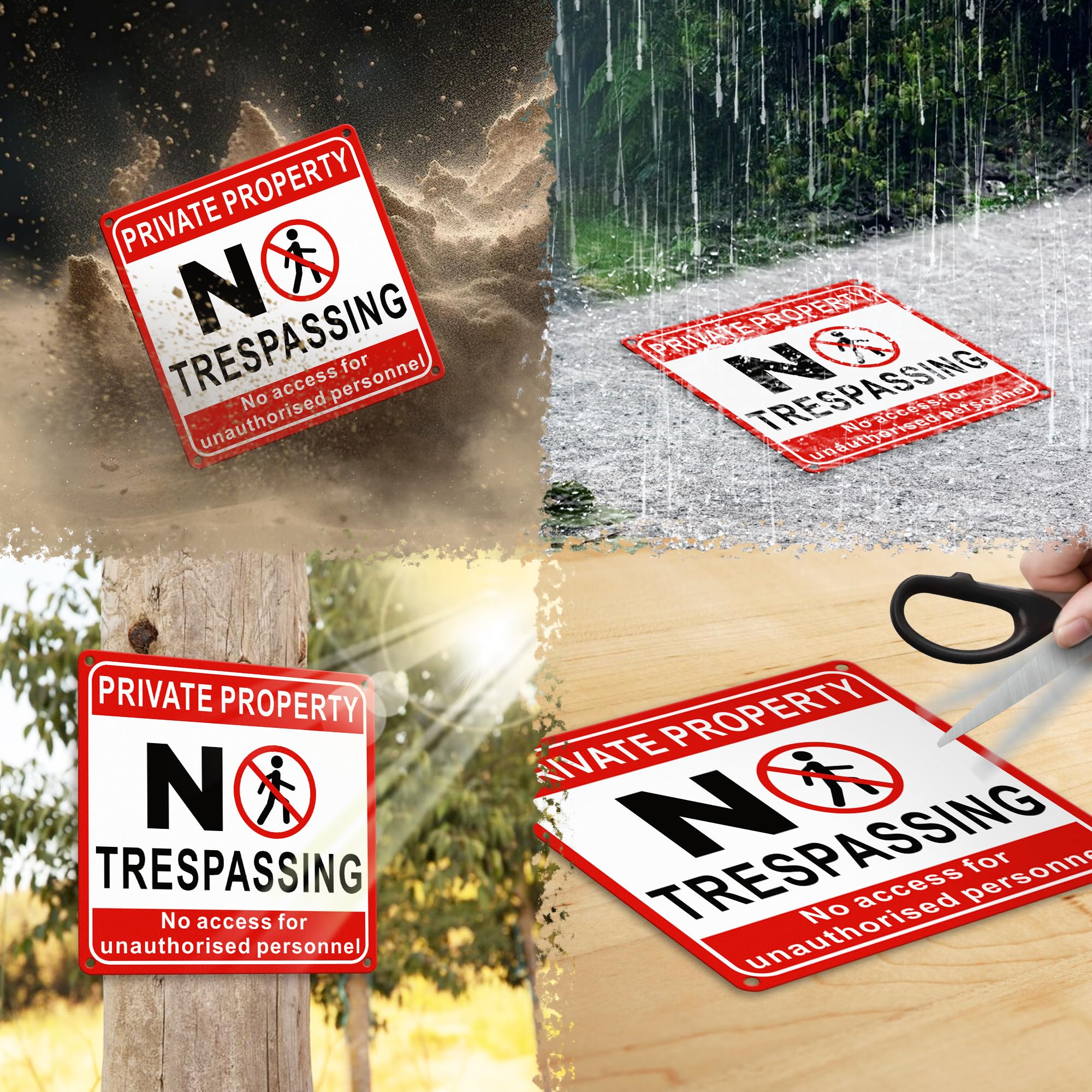 TAKULA Signs Private Property No Trespassing - 22 * 22CM No Unauthorised Access Signs for Outdoor Gate Fences - Image 4