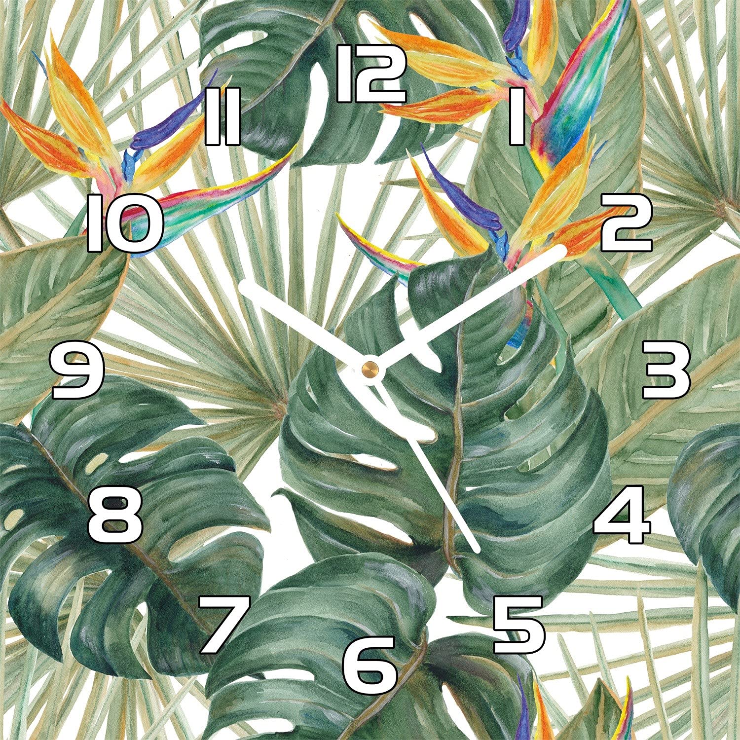 Horloge murale cuisine vintage Palm Paradise en verre de sécurité moderne 30x30 cm