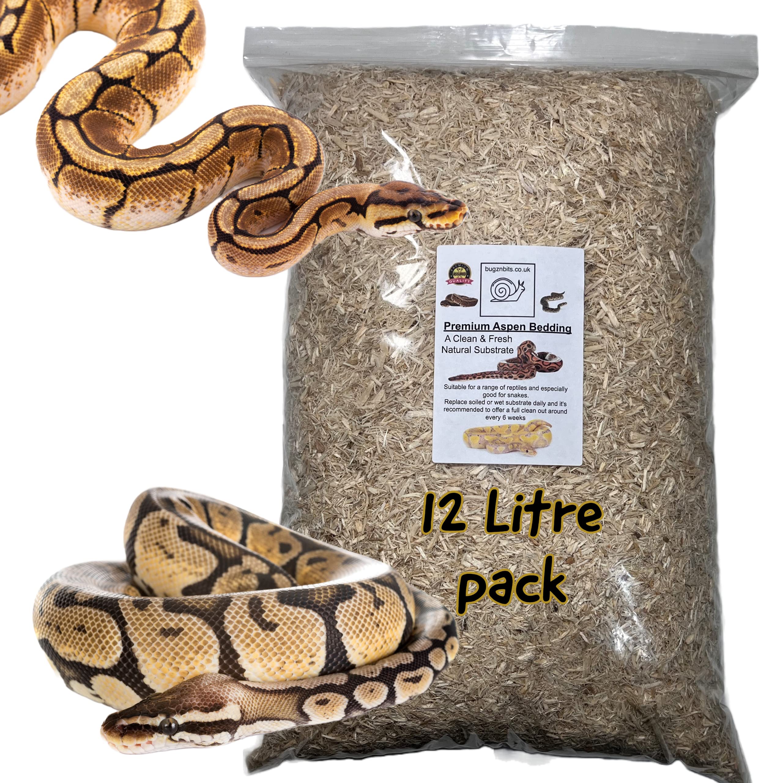 Bugznbits Aspen Bedding, Natural Substrate That's Great For Snakes, Reptiles, Hamsters, Guinea Pigs and Lizards (12 Litre)