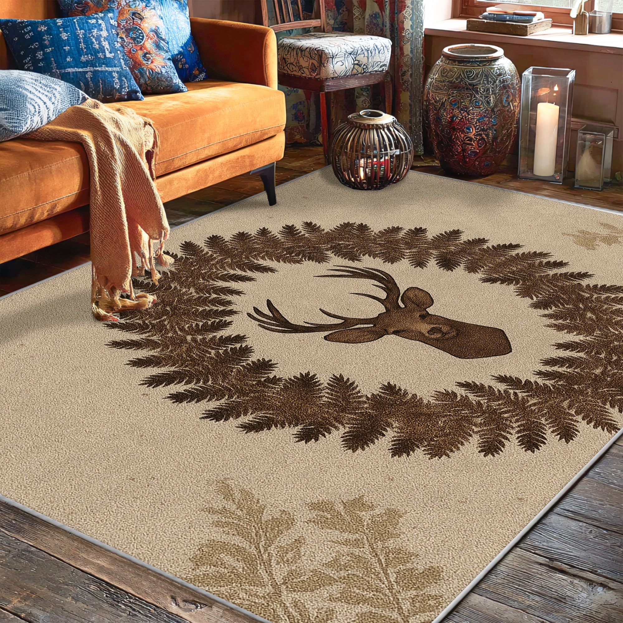 Tapis rustique naturel 1,5 x 2,1 m grand tapis de sol marron à poils courts