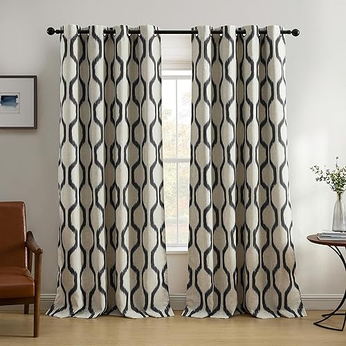 Miniatura 10 de Elrene Home Fashions Renzo Ikat - Cortina geométrica para oscurecer la habitación, cortina para sala de estar y dormitorio con ojales, 52 x 95 Gris