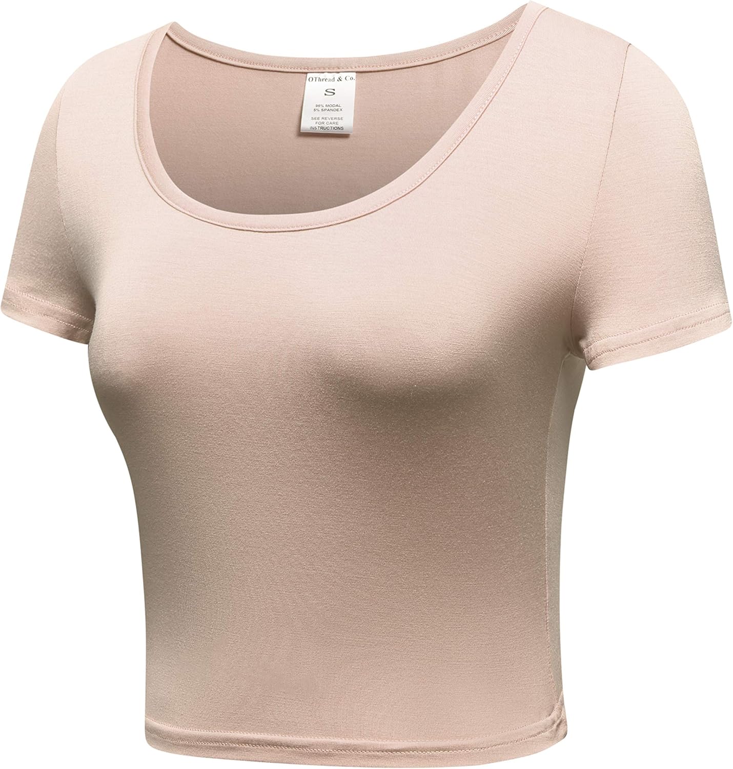 OThread & Co. Women's Basic Crop Tops Stretchy Casual Scoop Neck Cap Sleeve Shirt - Image 3