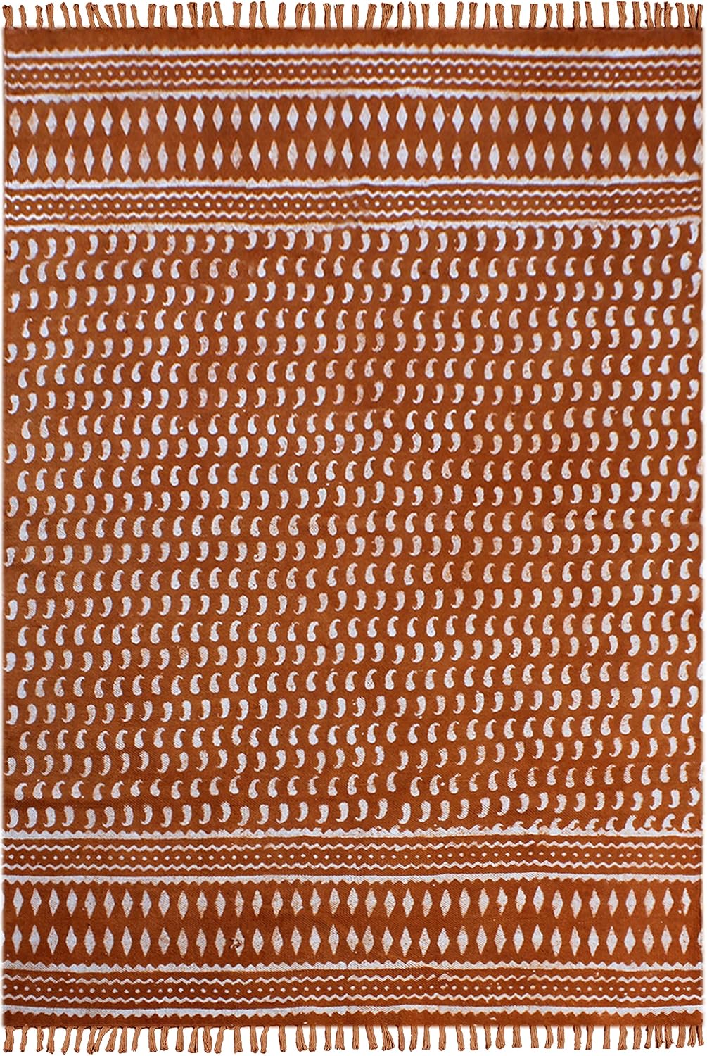 CASAVANI Geometric Collection Area Rug - 2 x 3 Ft' Red and Beige, Handmade Flat Weave Boho Farmhouse Cotton Tassel Fringe, Ideal for High Traffic Areas in Bedroom Dining Room Living Room
