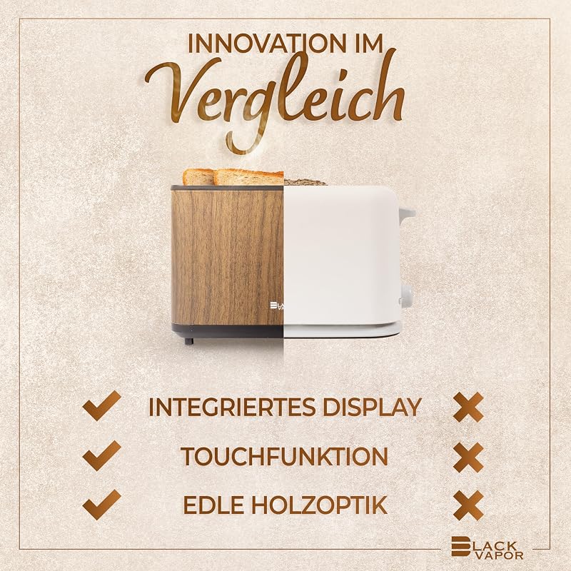 BLACKVAPOR Smart Kenyérpirító Érintőképernyős Digitális Fa Hatású Dupla Részes 6 Fokozat