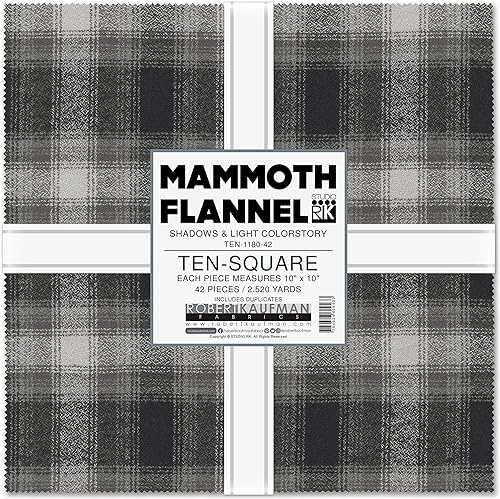 Cuadrados de 10 pulgadas Sombras de franela de mamut y cuadros claros Colorstory Checks Blacks Grays 10 Square Cake Fabric Bundle Quilter's Cotton