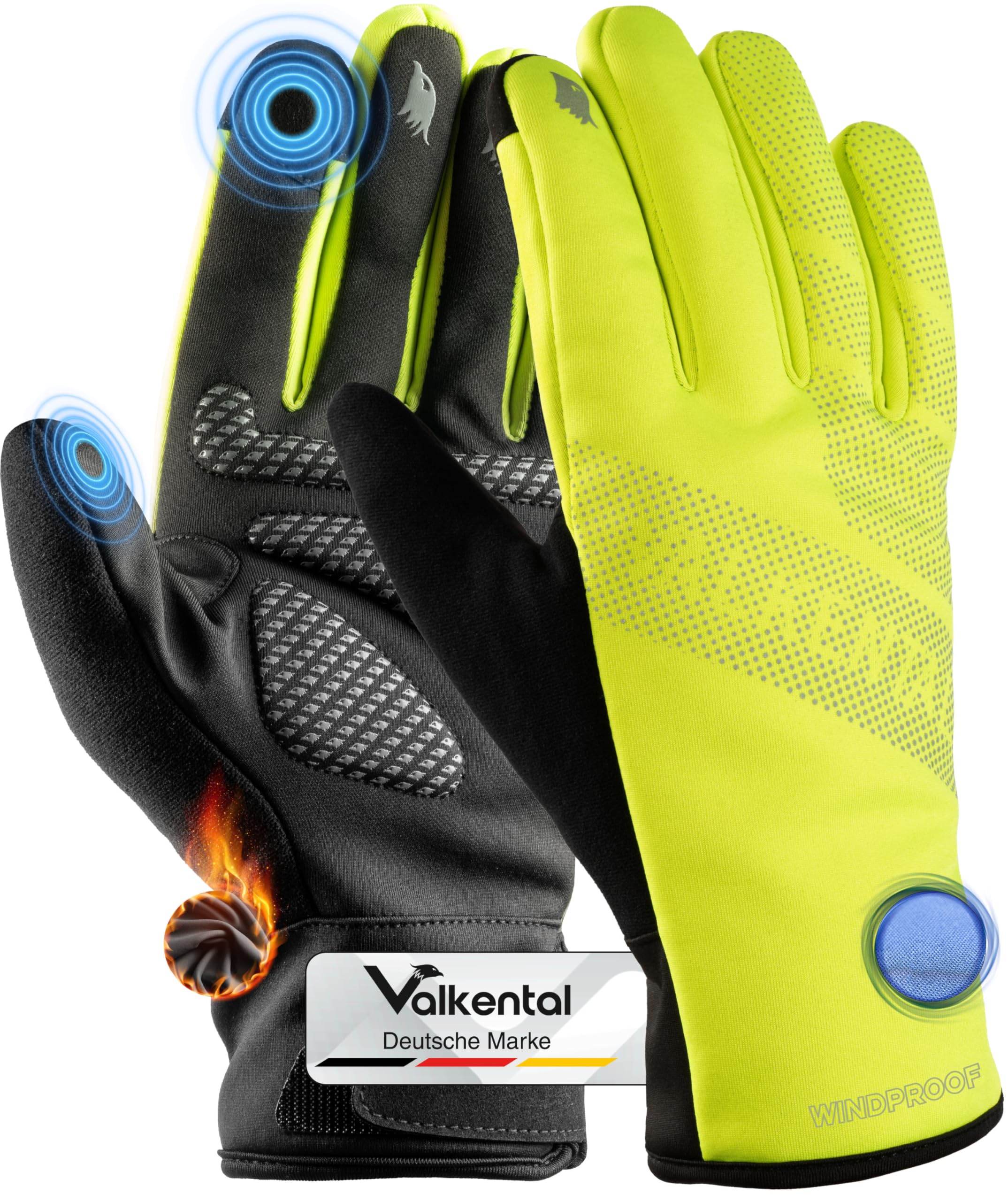 Valkental® wasserdichte Fahrradhandschuhe mit 3M Isolation | Gepolstert & Griffig | Winterhandschuhe & Übergangshandschuhe [Herren & Damen] mit Touchscreen Funktion - GloRider