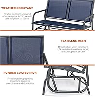 Vista 5 de NUU GARDEN Banco planeador para 2 personas para exteriores, silla de columpio para patio con marco de acero recubierto de polvo y tela de asiento