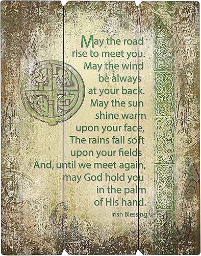 Irish Home Blessing - Letrero colgante de madera de palé de 15 x 12 pulgadas con hermoso diseño de símbolo celta verde y oración tradicional disponible en Yaxa Peru
