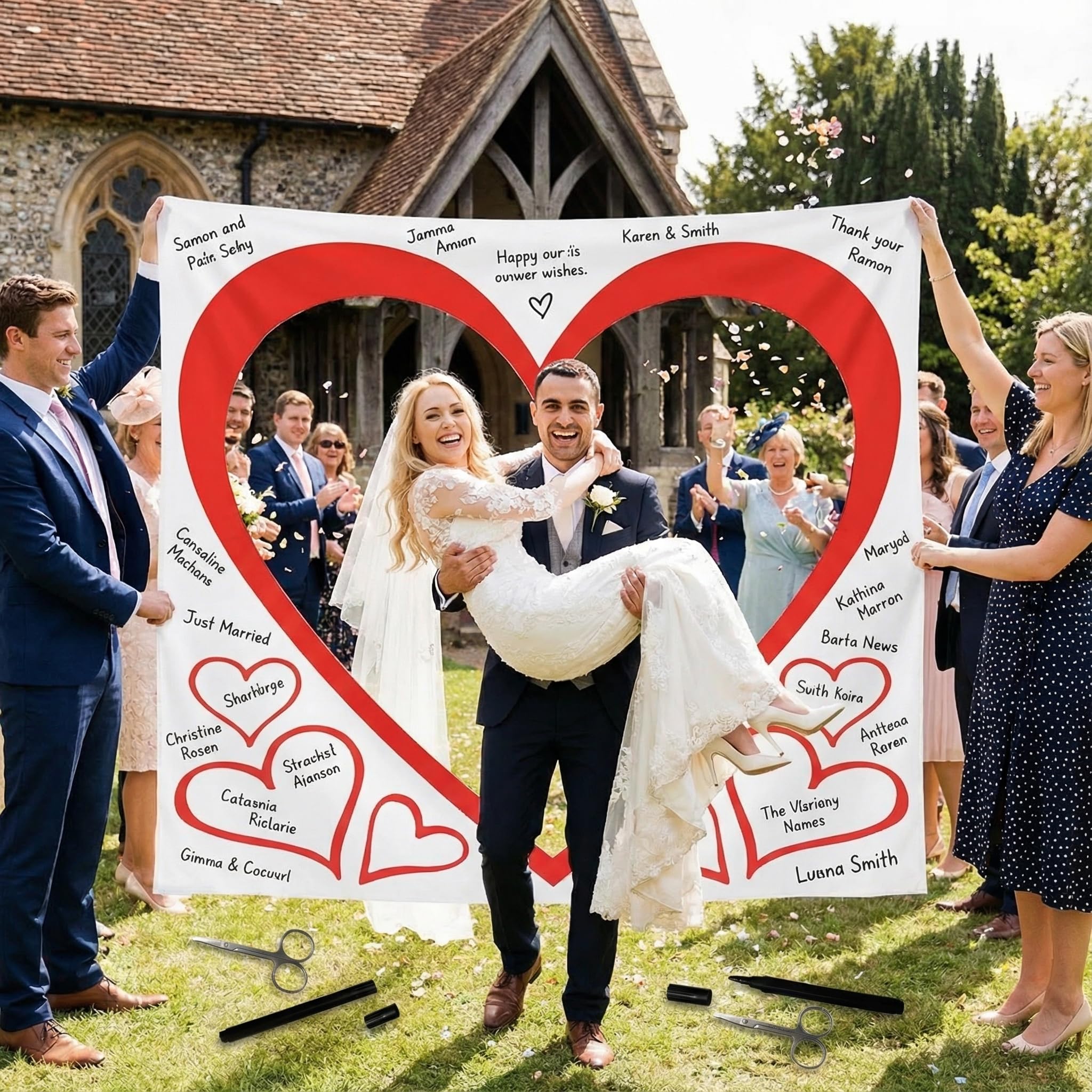 Set di giochi per matrimonio a forma di cuore su lenzuolo da ritagliare, per la tradizione nuziale e sposo, include 2 forbici e 2 penne