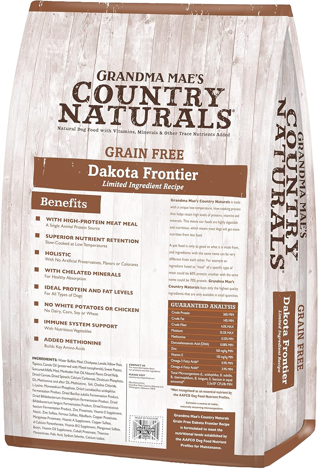 Grandma Mae’s Country Naturals Dry Dog Food, Grain Free Dakota Frontier Formula, Buffalo, Slow Cooked & Nutrient Dense, Made in USA, 22 LB Bag