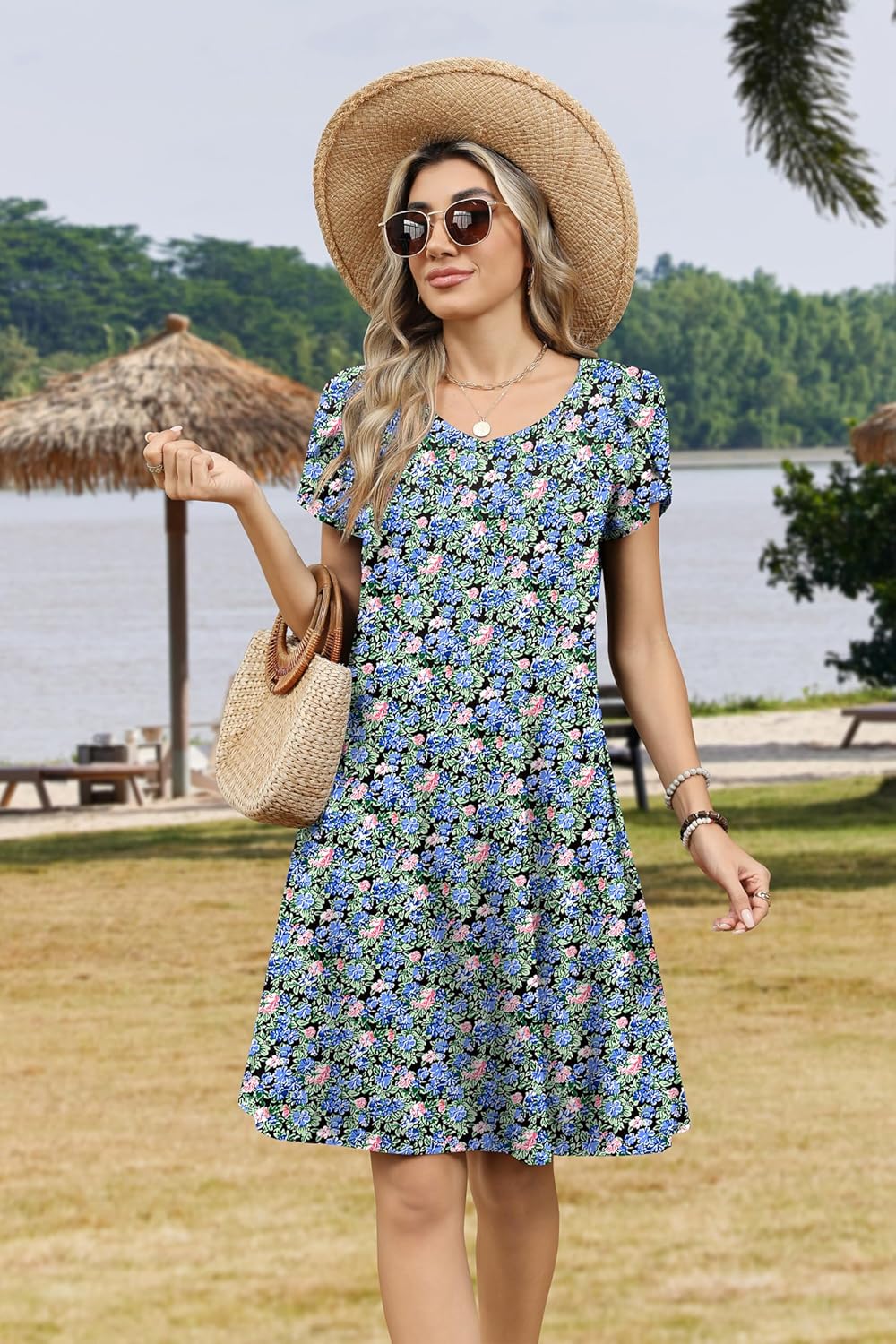 Zeagoo Womens Summer A-Line Dress with Pockets Mini Short Sleeve Dresses Flowy Beach Swing Dress 2026 Vacation Travel - Image 4