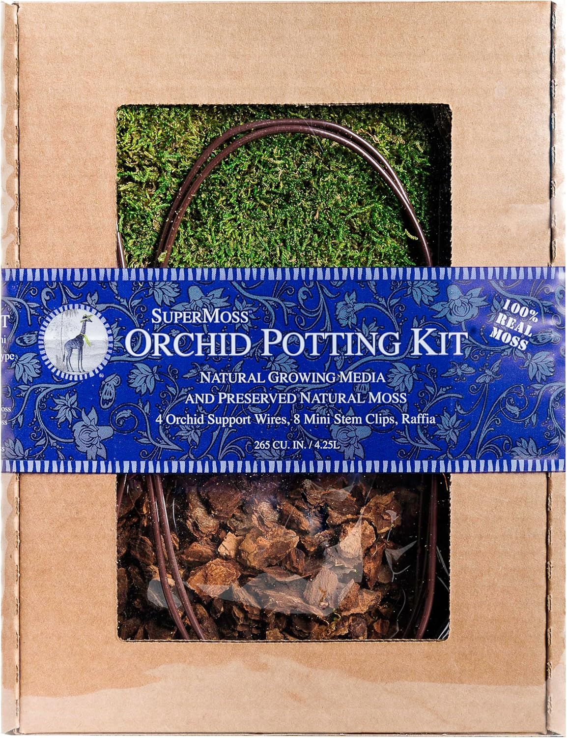 SuperMoss (90506) Orchid Potting Kit, Complete Orchid Care Set with Preserved Moss, Orchid Bark, Floral Clips and Stakes, 200 Cu. In., Reindeer Moss, Natural