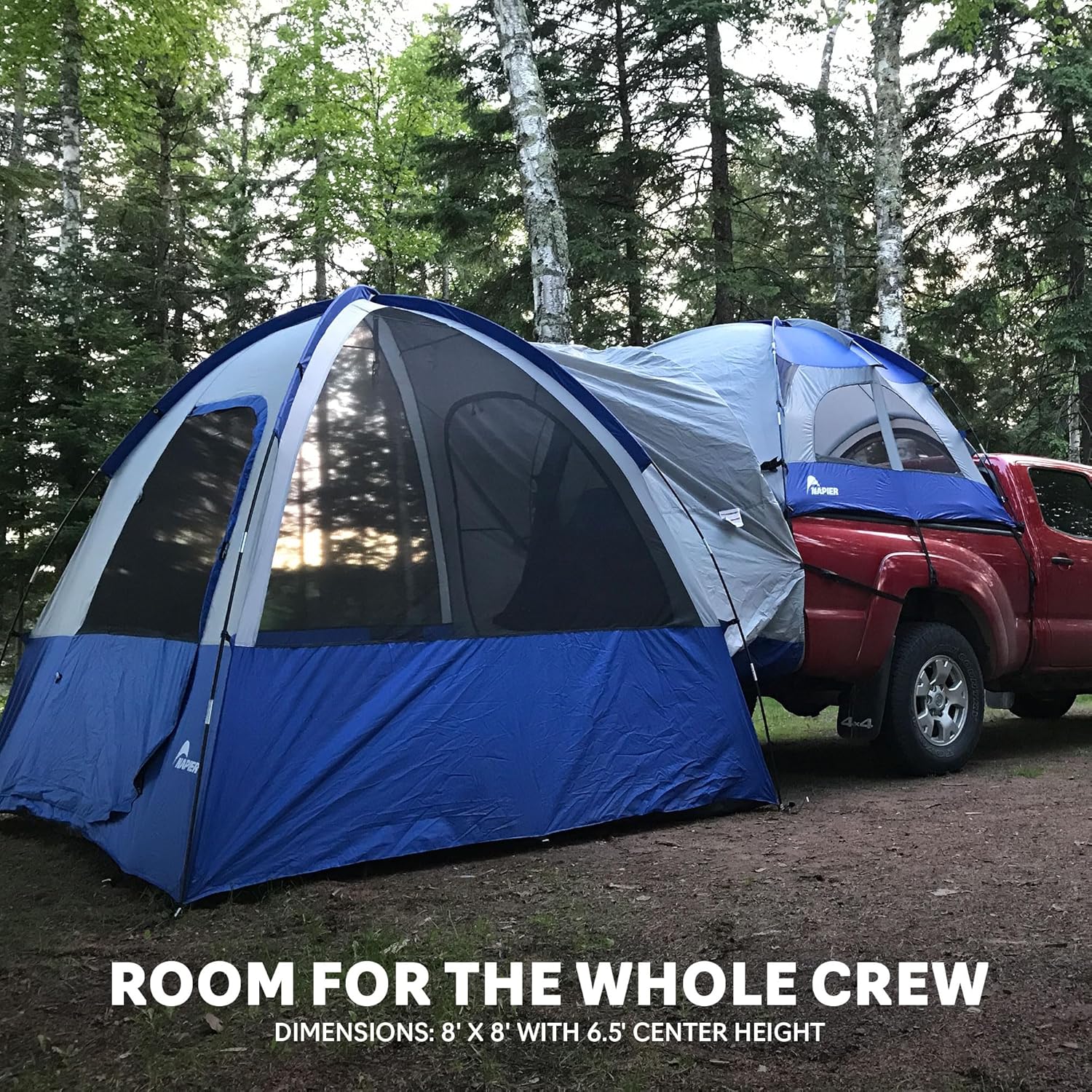 Napier Sportz Link | Truck Bed Tent Camping Accessory | 8' x 8' Ground Tent Attachment | 4-Person Tent | Attaches to Napier Pickup Truck Tents - Truck Tent Not Included | Blue/Gray | Model 51000