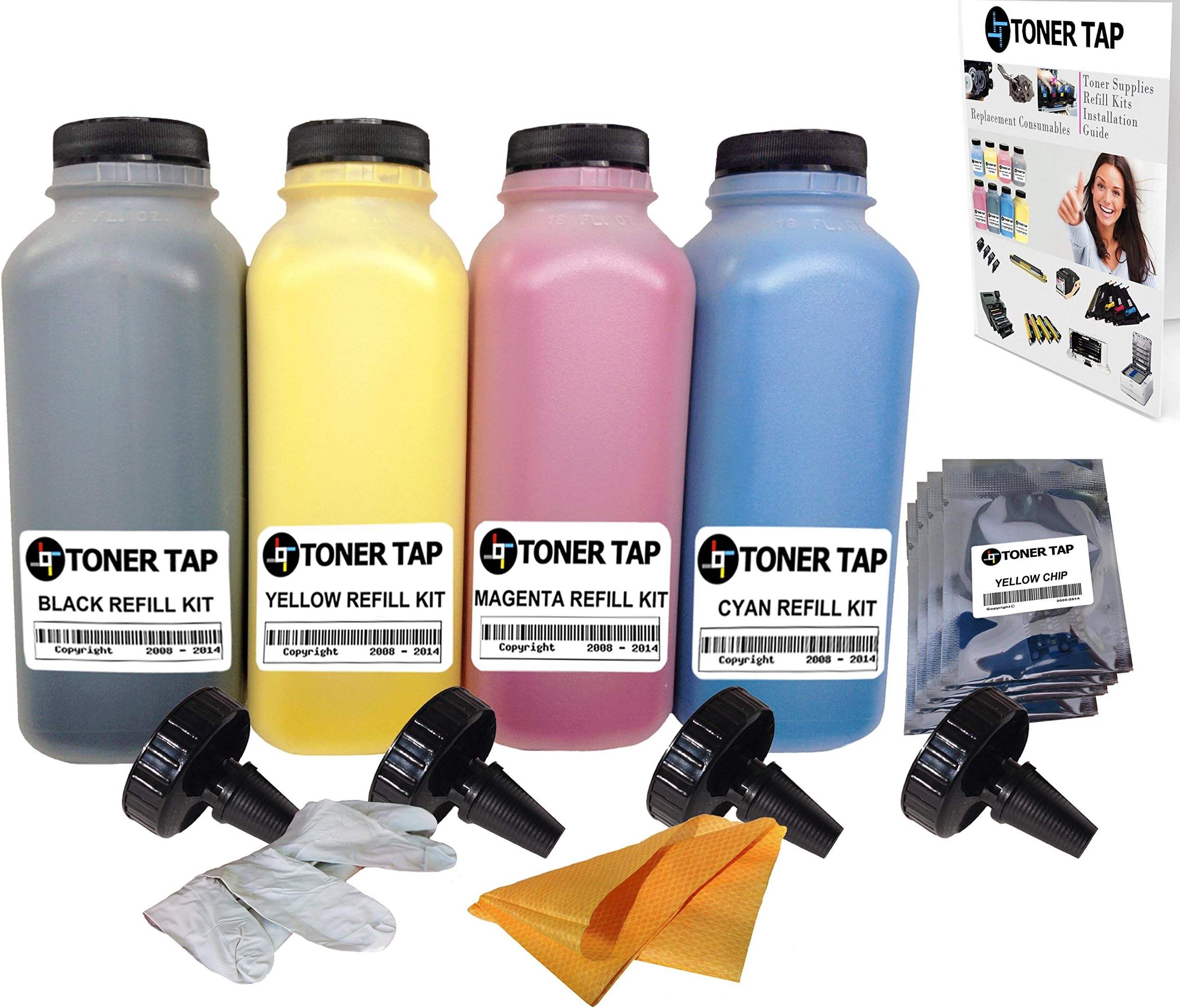 Toner Tap Refill Kit for Xerox Phaser 6600 6600DN WorkCentre 6605N Compatible with 106R02225 106R02226 106R02227 106R02228 (4 Pack Bundle with Chips)