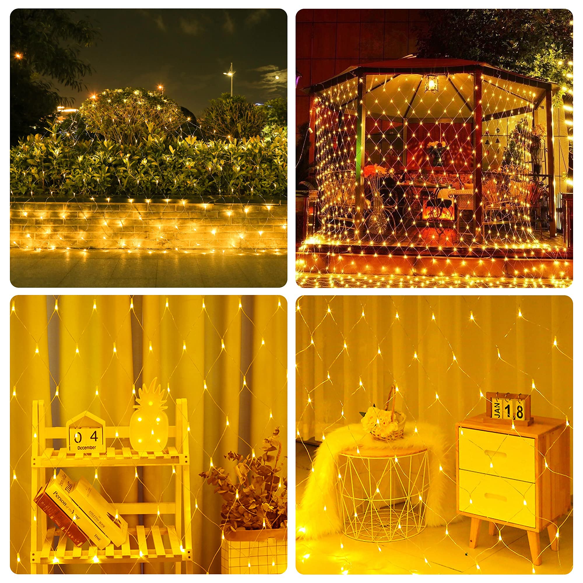 300 LED Lichternetz 4x2m, Warmweiß Lichterkette Netz mit Fernbedienung Timer, 8 Modi Lichterkettennetz Innen und Außen Deko Lichtketten Lichtervorhang mit Stecker für Zimmer Weihnachten Party Hochzeit