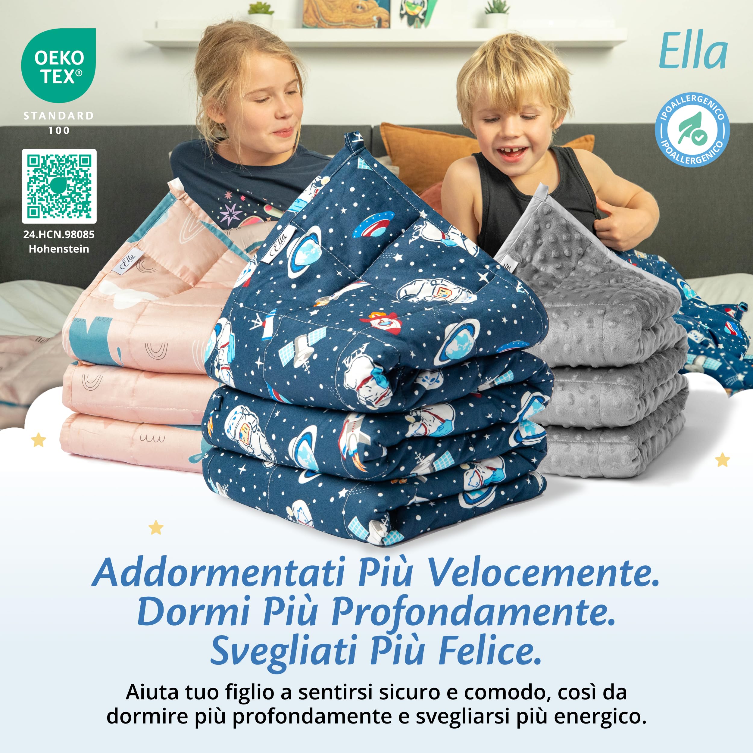 Ella Coperte Ponderate Bambini 2,4kg 90x120cm - Coperta Ponderata Rilassante per il Sonno - Perle di Vetro Ipoallergeniche, Strato Esterno in Cotone Morbido e Fresco - Per Bambini 15-25kg - A pois