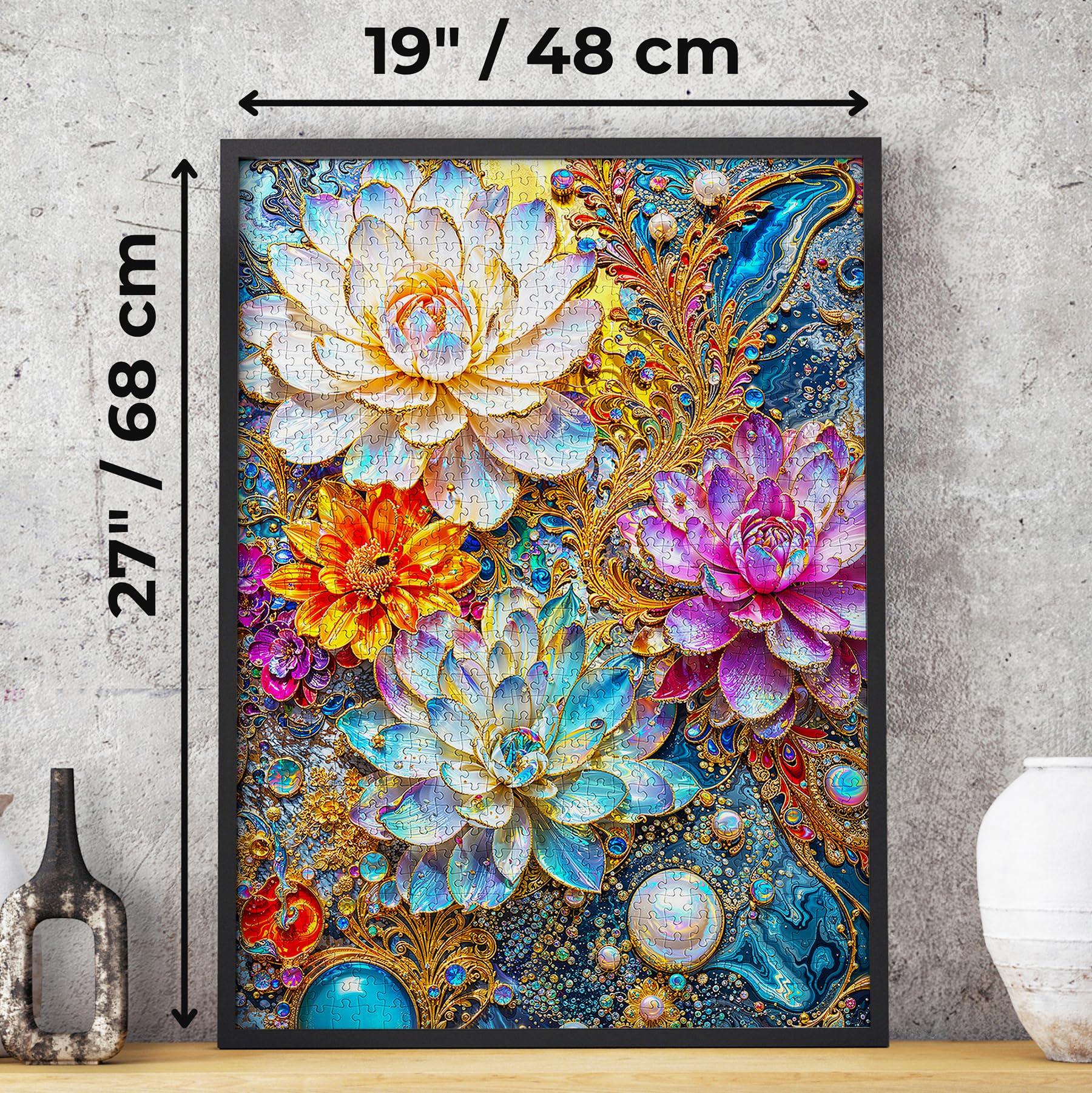 Puzzle 1000 elementów dla dorosłych - Perłowe lilie wodne w opalizacji | Matowe wykończenie antyrefleksyjne | Zabawne i wymagające | 68 x 48 cm | Wyjątkowy prezent | ENJOY