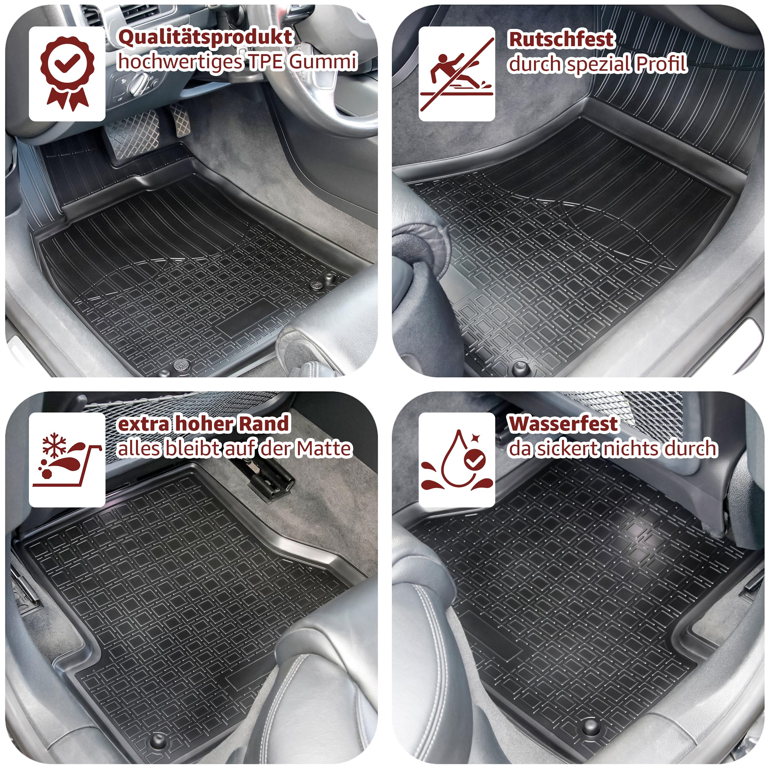 RECAMBO Set di tappetini in gomma e vasca per bagagliaio adatti per Skoda Karoq con sistema VarioFlex | dal 2017 > 100% tappetini per auto e bagagliaio in TPE antiscivolo di alta qualità, colore