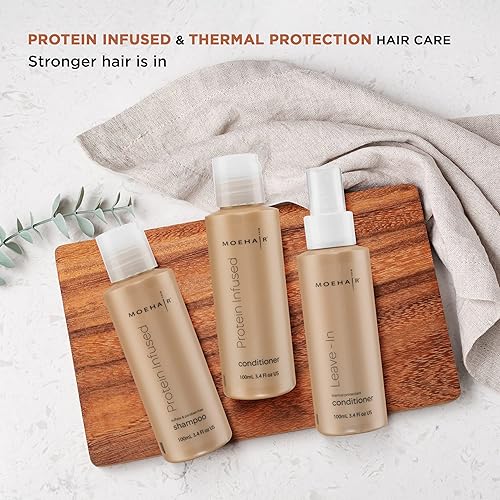 Miniatura 7 de Moehair Kit de viaje para el cuidado del cabello  Paquete de champú y acondicionador con infusión de proteínas, escudo térmico y acondicionador sin