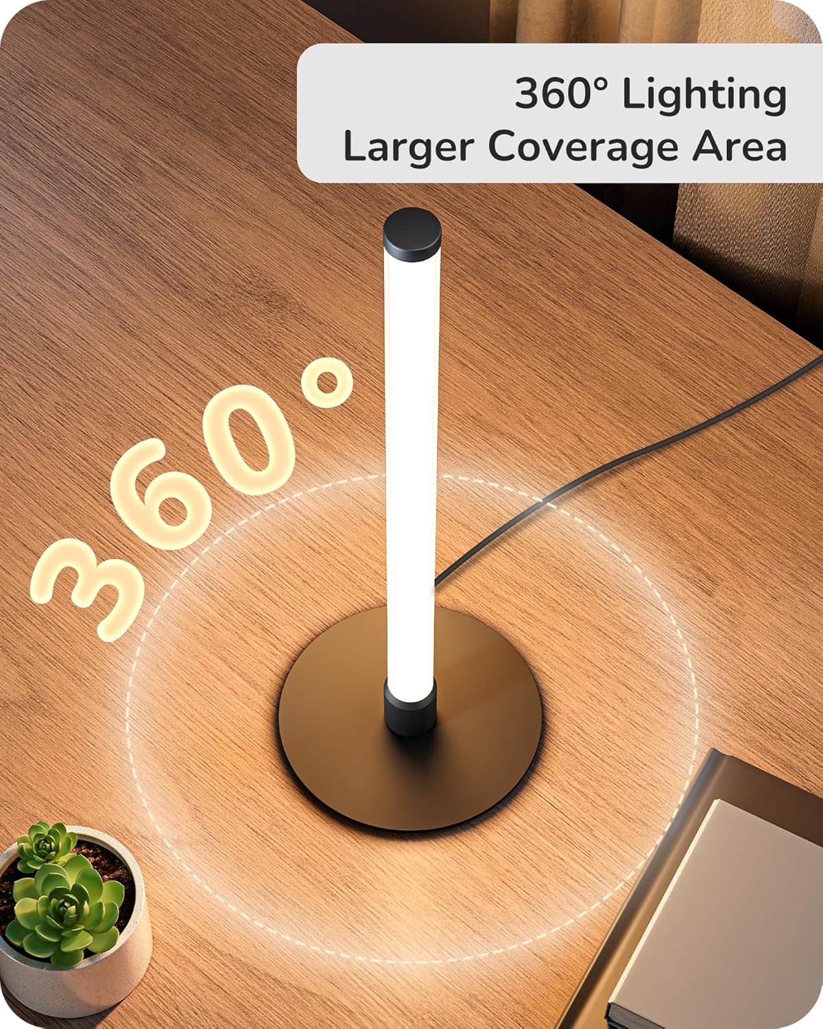 edishine led table lamp, modern slim bedside lamp with 360° illumination, stepless dimming & 3 color temperature, nightstand lamp for bedroom, living room, black modern-black