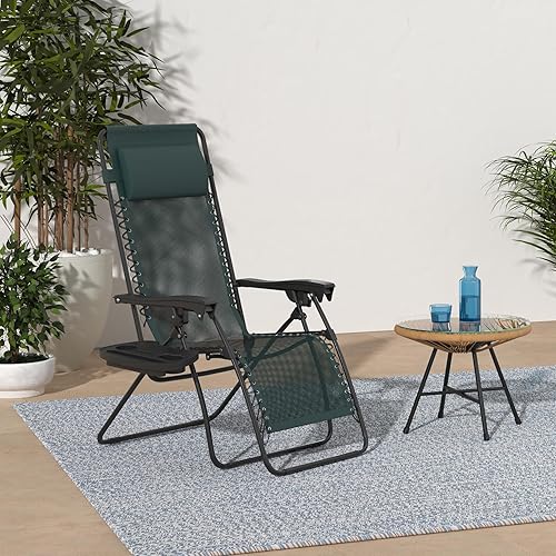 Miniatura 2 de Best Choice Products - Juego de 2 sillas reclinables y ajustables de malla y acero, sillas con sensación gravedad cero con cojines y bandejas Verde