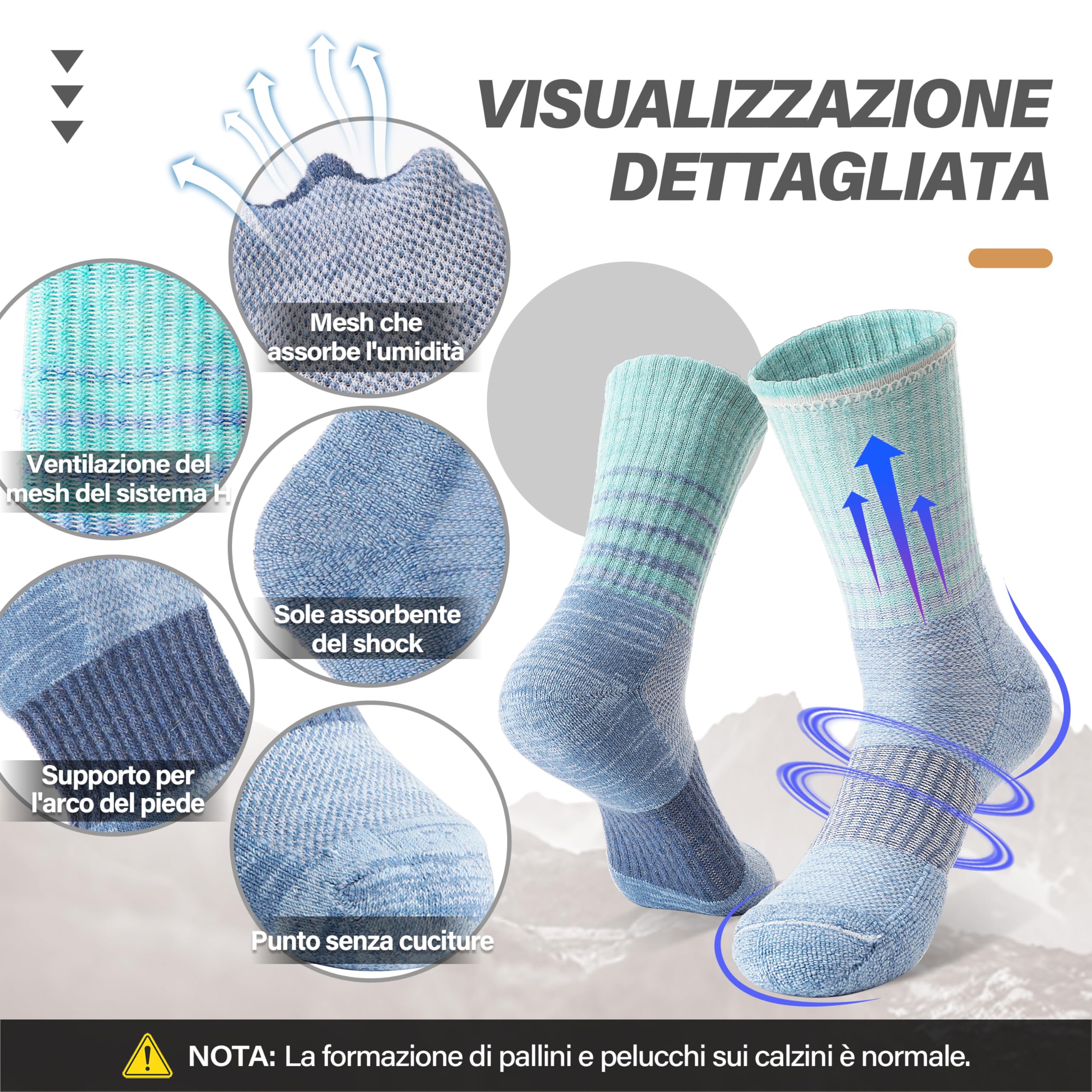 MOSEY KOSY 5 Paia di Calzini Termici in Lana Merino per Donna per Trekking Attività all'Aria Aperta e Lavoro Caldi Traspiranti e Invernali