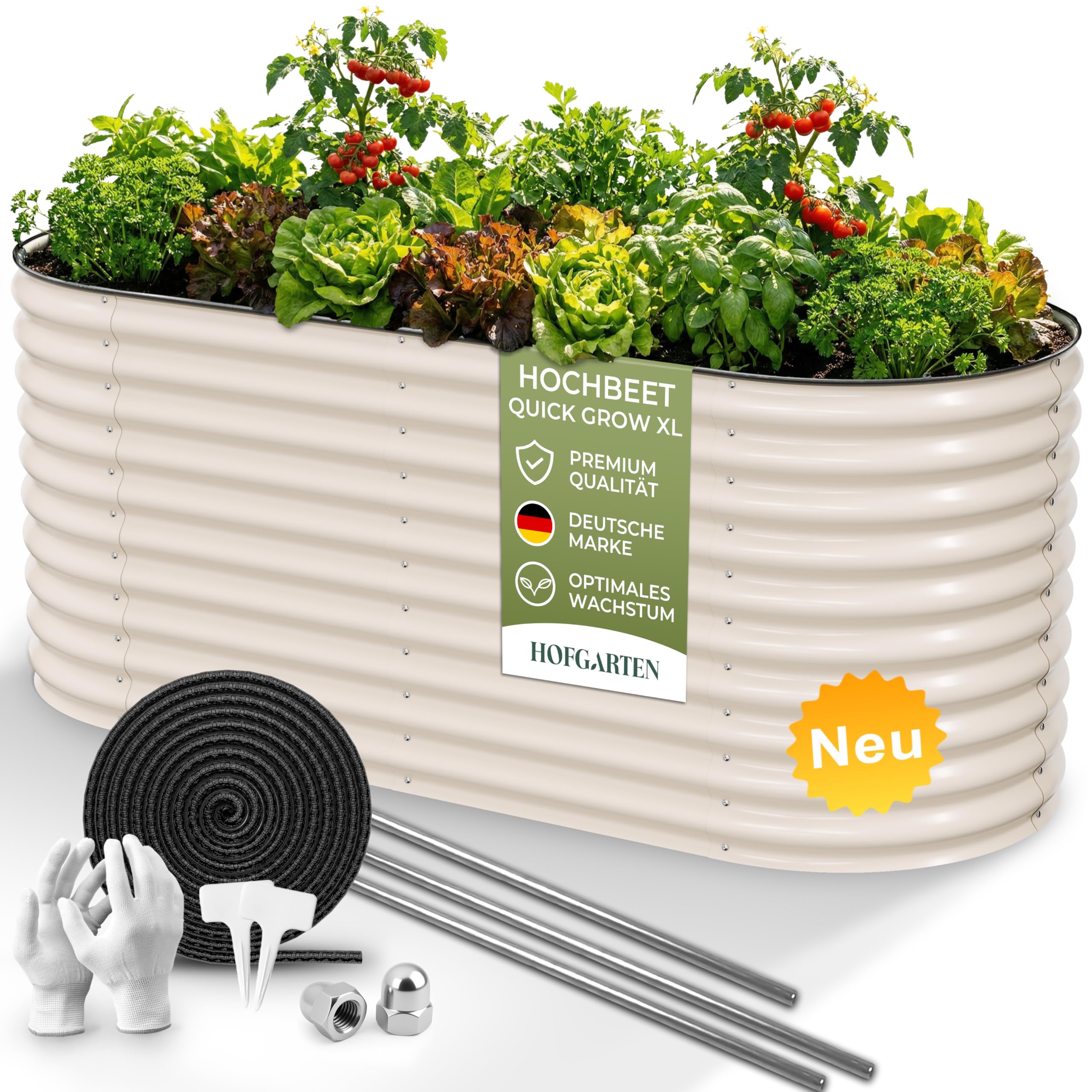 HOFGARTEN Hochbeet Metall - Hochwertiges Gartenbeet aus Zn-Al-Mg Stahl - wetterfest & rostgeschützt - Ergonomisches Gärtnern - Modell QuickGrow XL