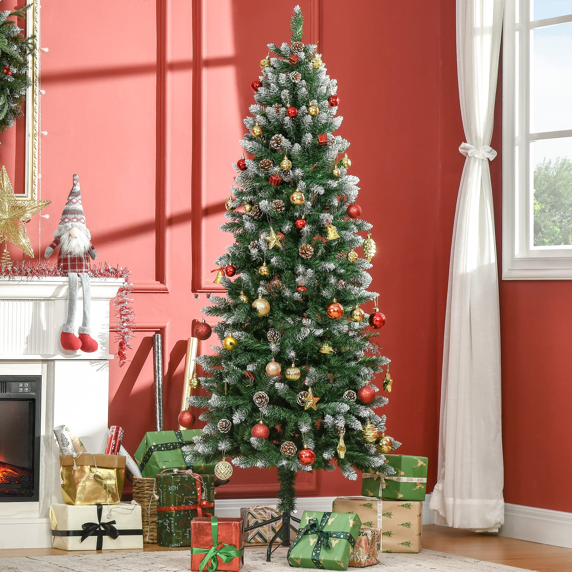 HOMCOM Árbol de Navidad Artificial de Nieve 180 cm Ø73x180 cm Verde Blanco