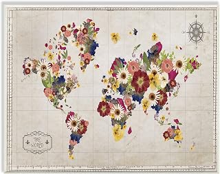 Stupell Home Décor Floral World Map Graphic Art Wall Plaque, 10 x 0.5 x 15, Proudly Made in USA